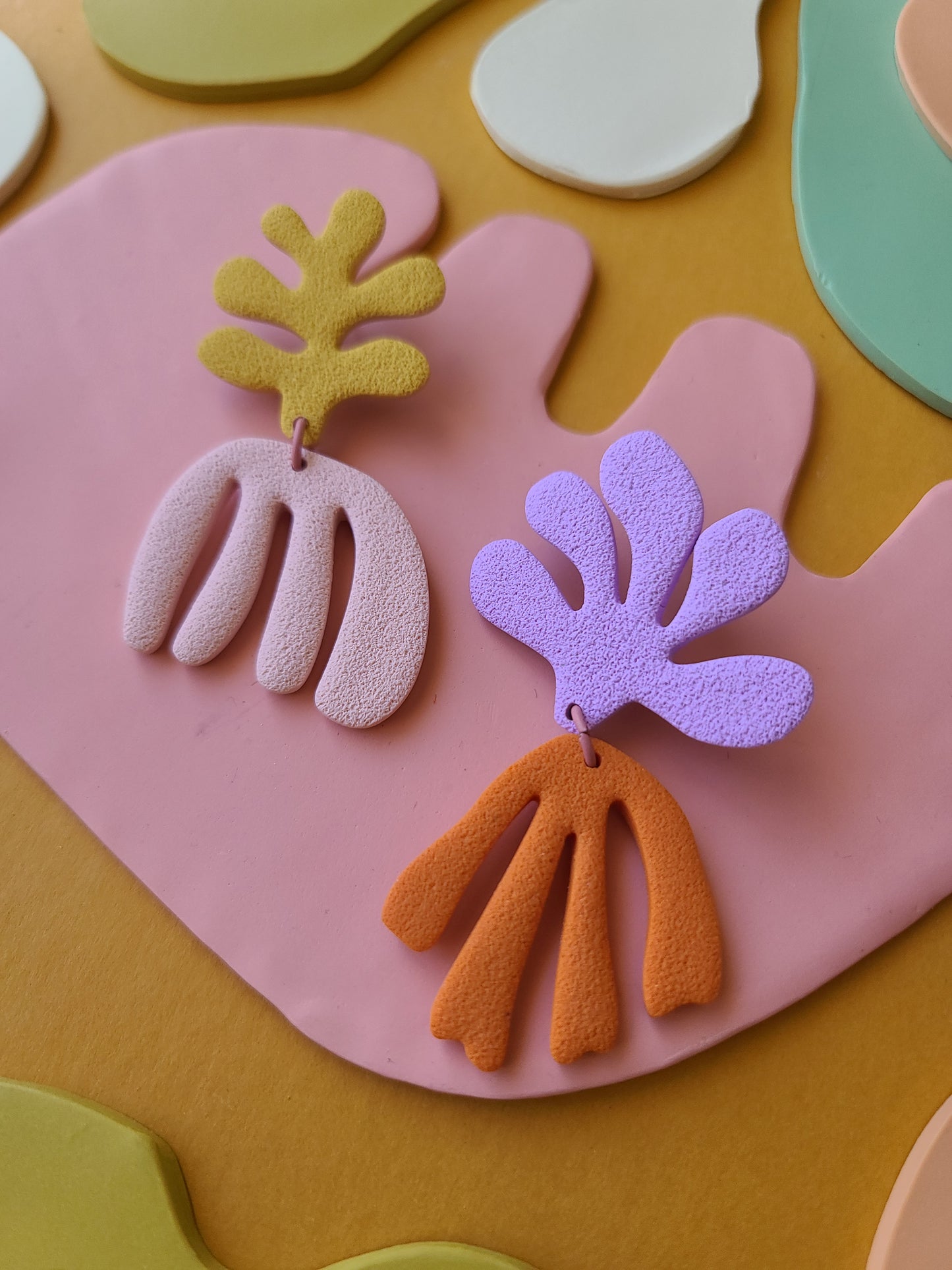 Matisse Inspired Extra Large Mismatched Coral Inspired Earrings