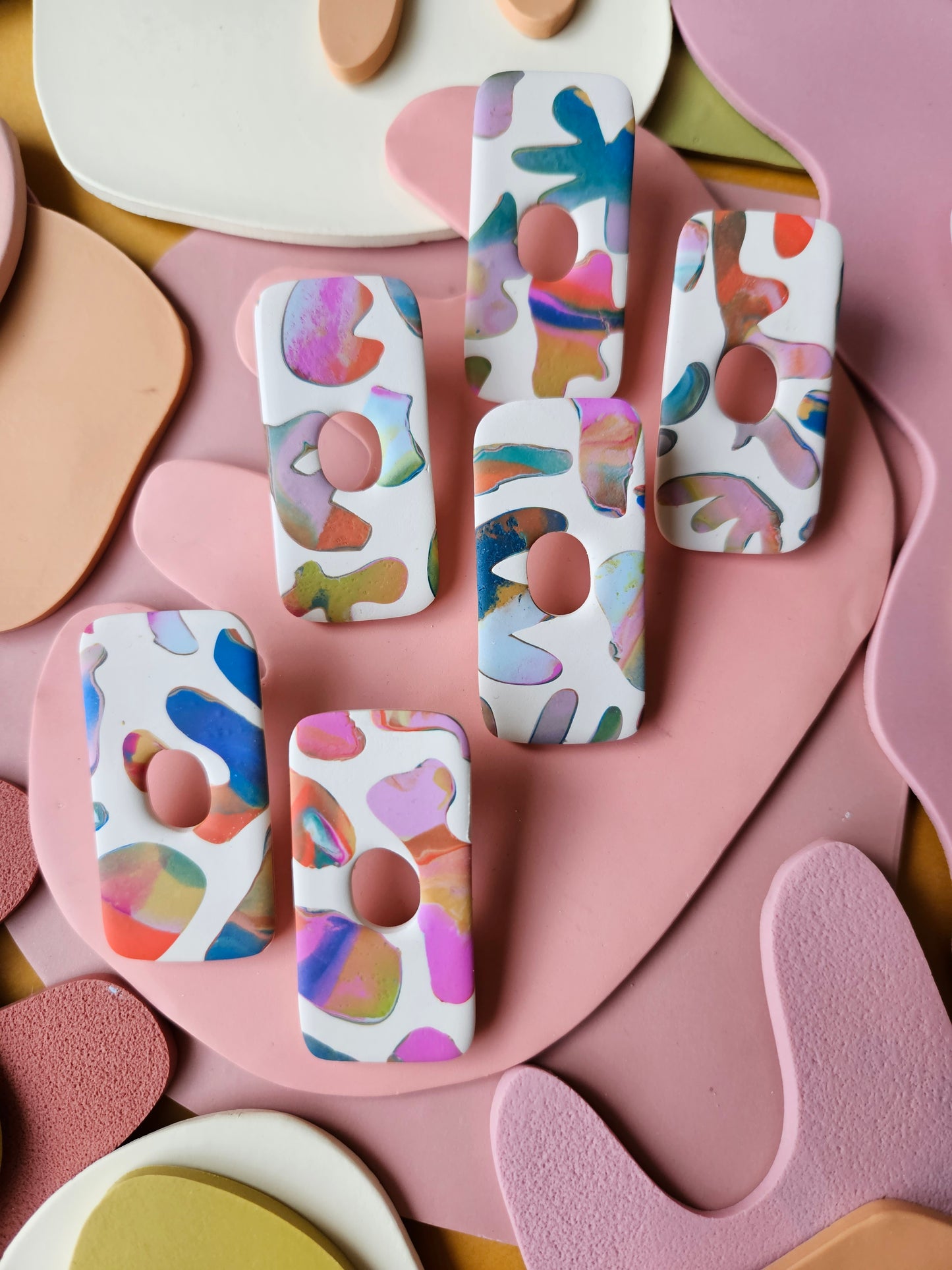 Rainbow Marble Abstract Statement Earrings Oversized Stud