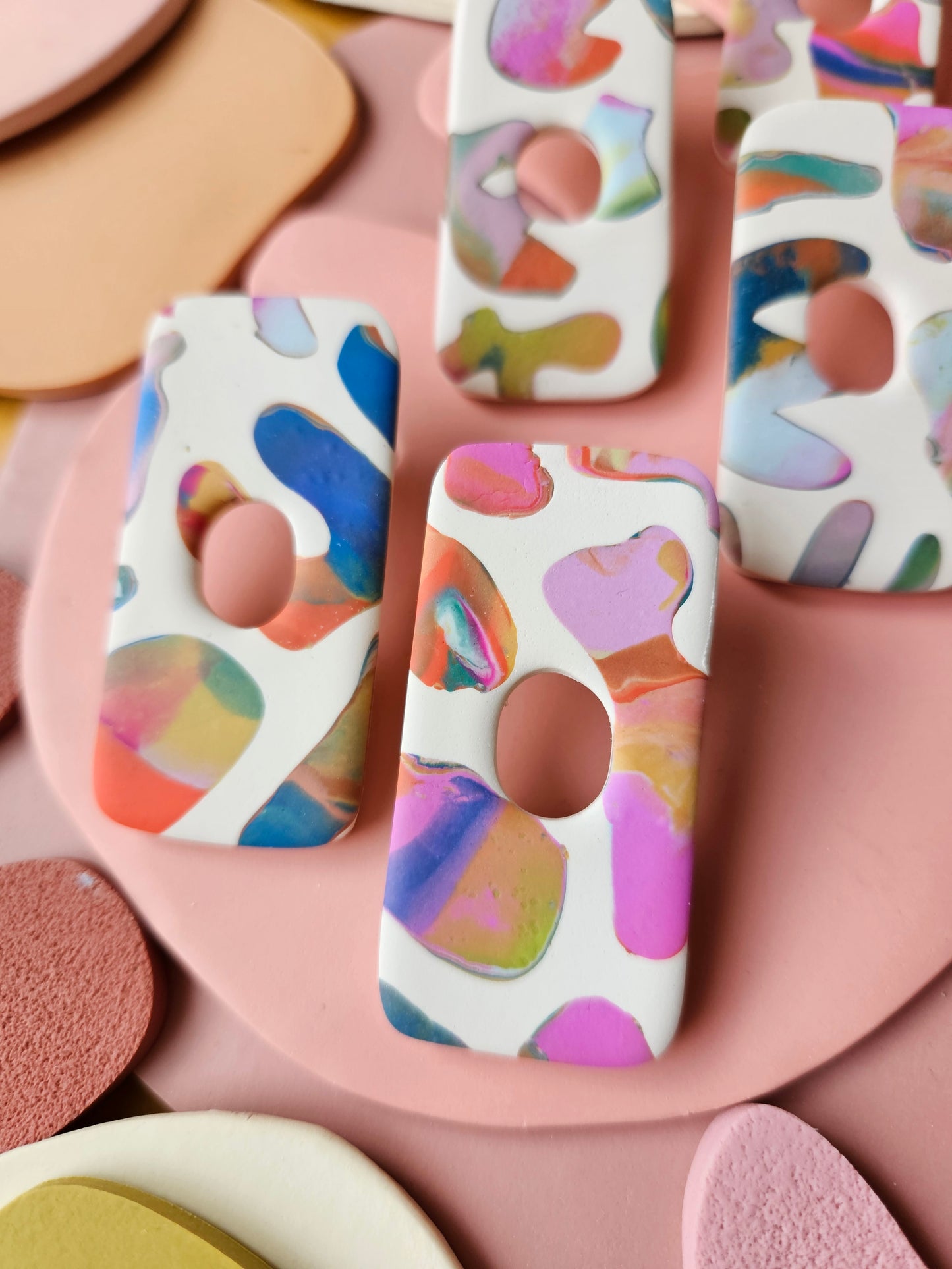 Rainbow Marble Abstract Statement Earrings Oversized Stud