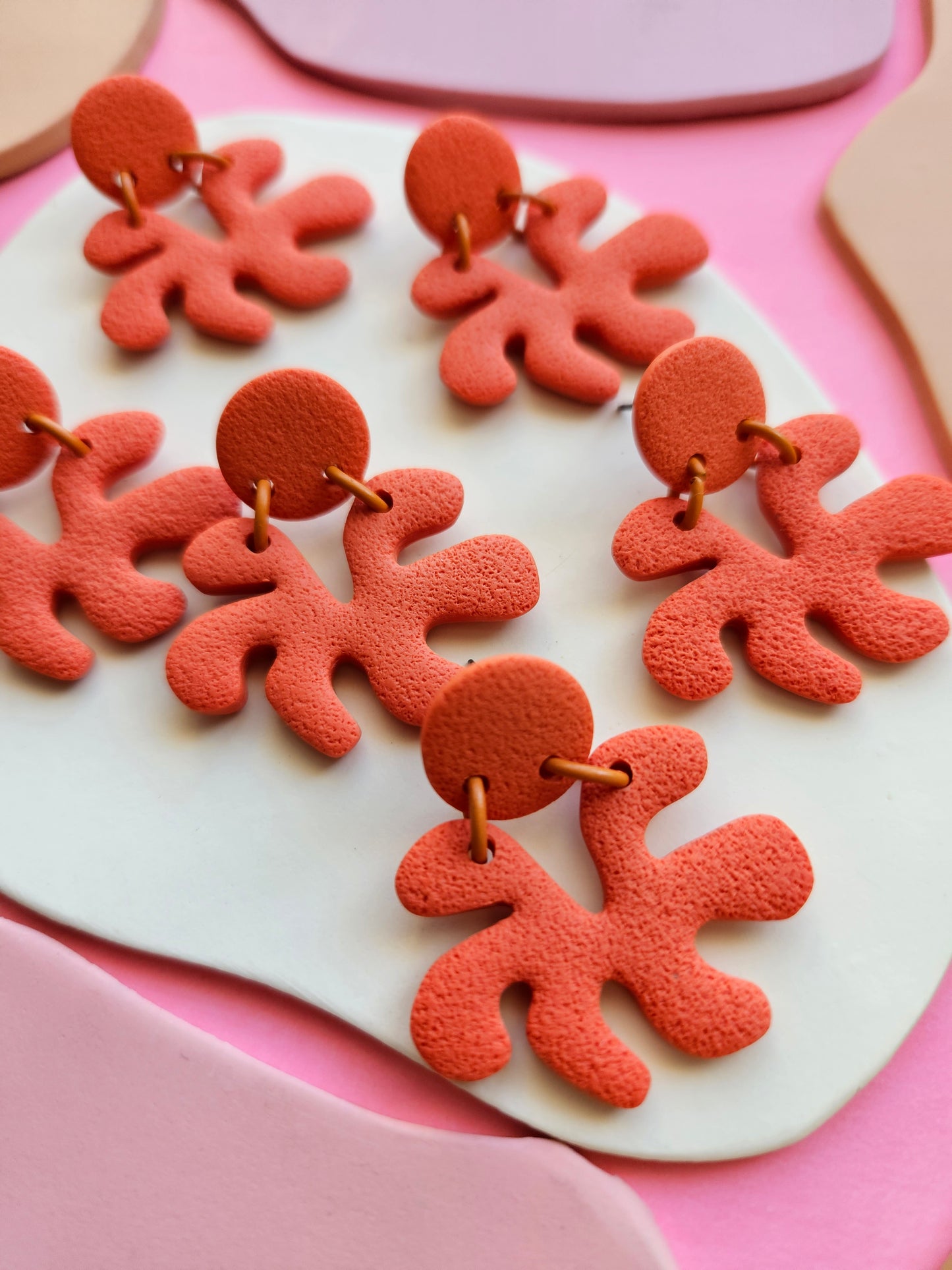 Small Matisse Inspired Coral Orange Red Statement Earrings