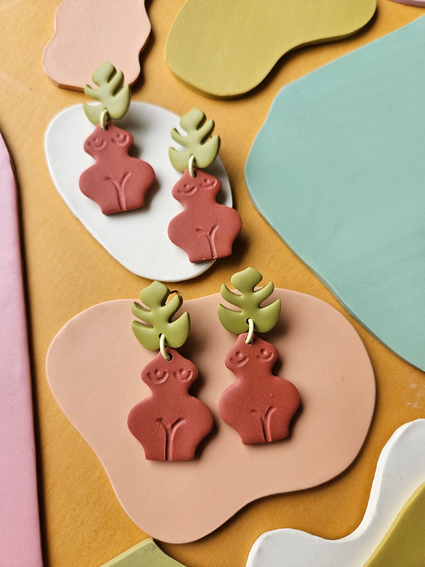 "The Le Femme" Monstera Leaf Top + Female Form Planter Earrings