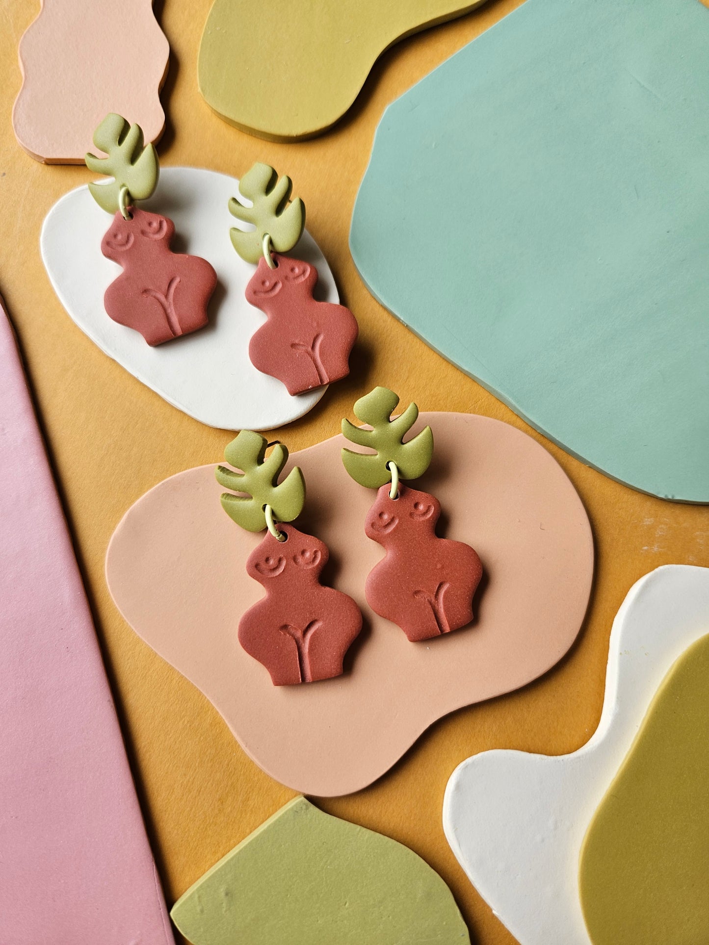 "The Le Femme" Monstera Leaf Top + Female Form Planter Earrings