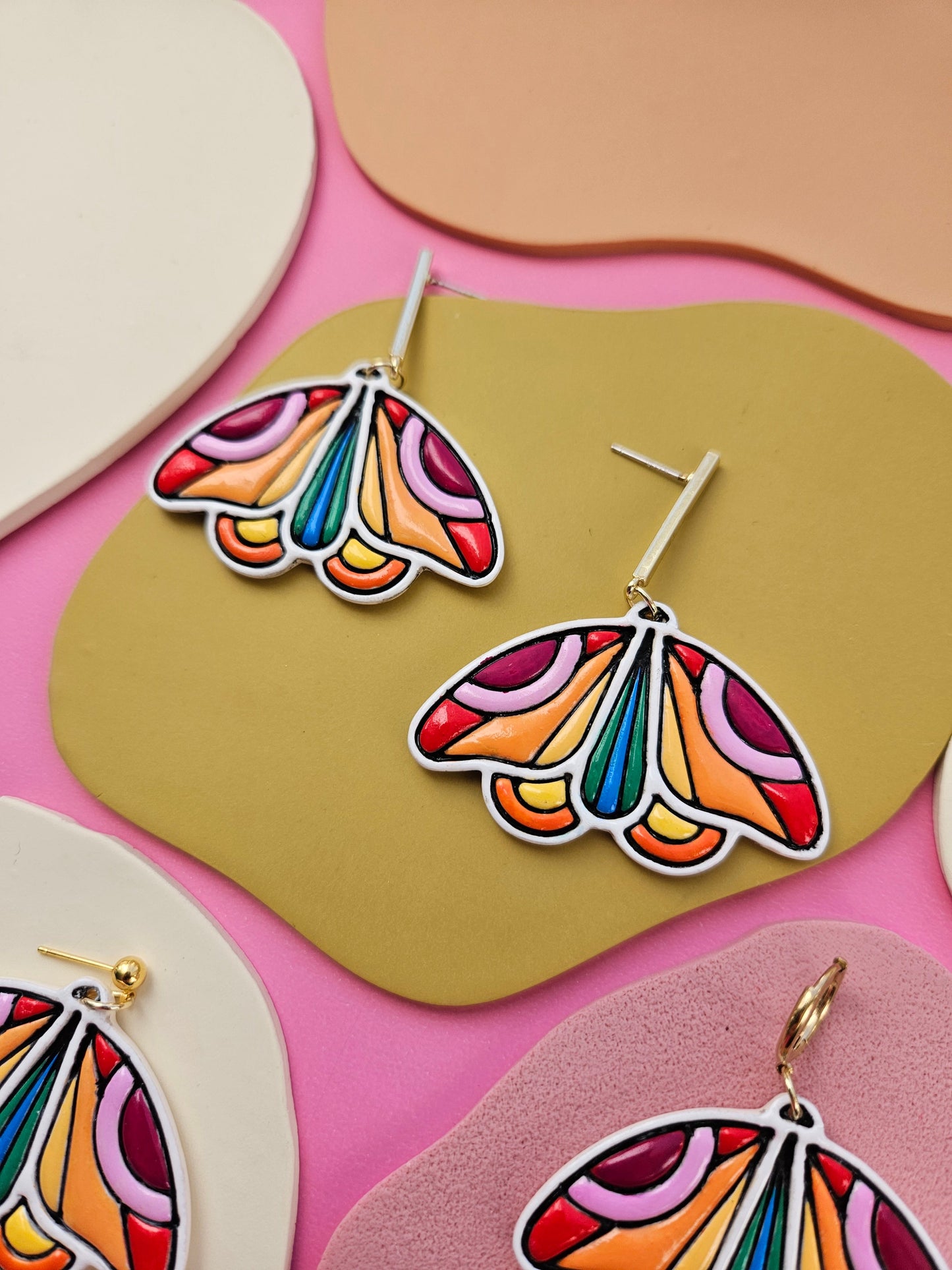 "The Joyce" Emily Van Hoff Hand-Painted Rainbow Moth Collab Earrings