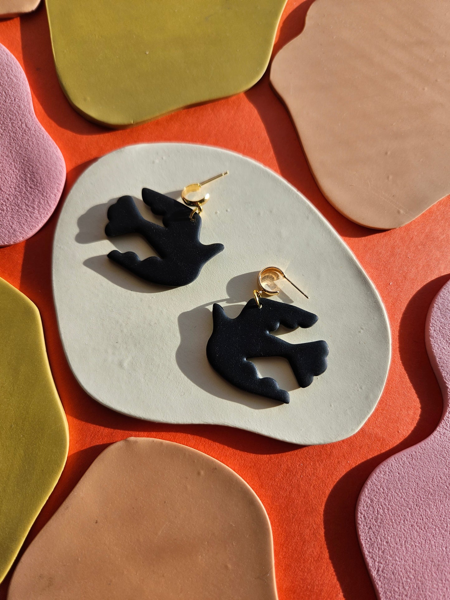 "The Aves" Swallow Polymer Clay Statement Hoop Earring