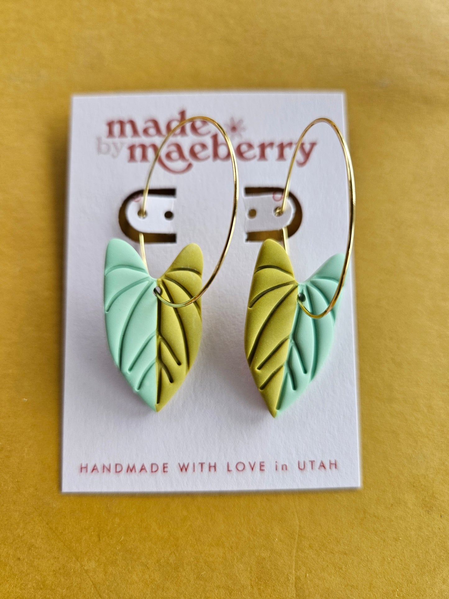 Plant Mama Leaf Shaped Polymer Clay Earrings