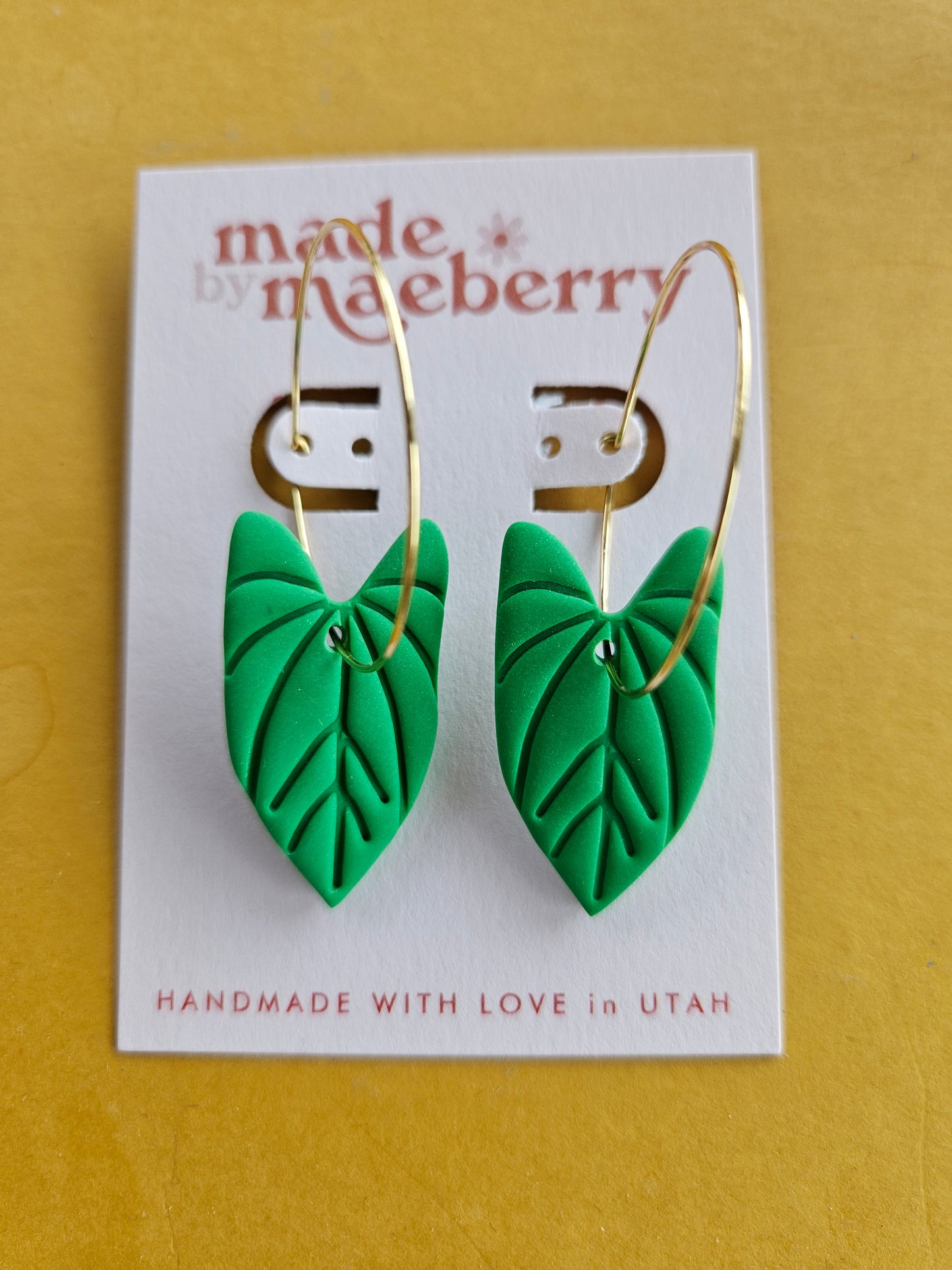 Plant Mama Leaf Shaped Polymer Clay Earrings