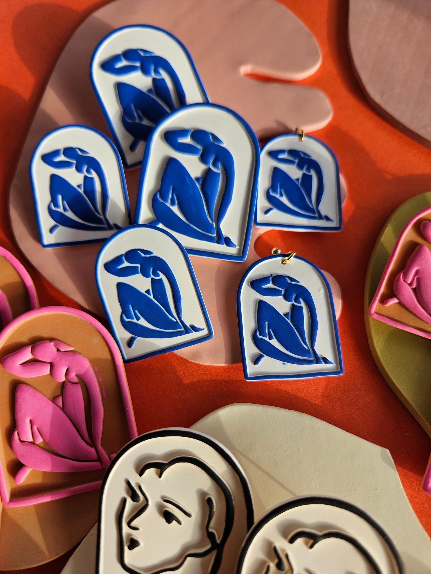 Matisse Blue Nude Painted Cut Out Inspired Polymer Clay Statement Earrings by Made by Maeberry