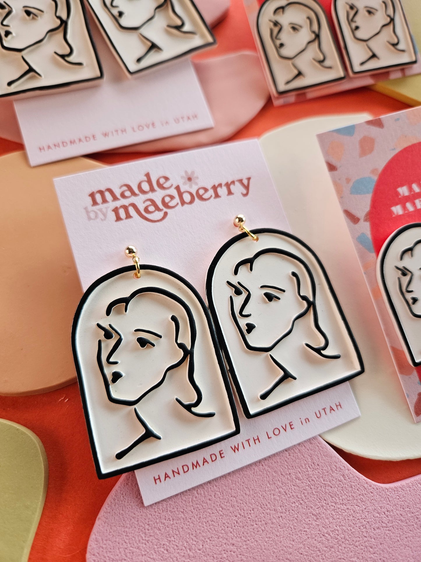 Matisse Line Portrait No. 1 Polymer Clay Statement Earrings by Made by Maeberry