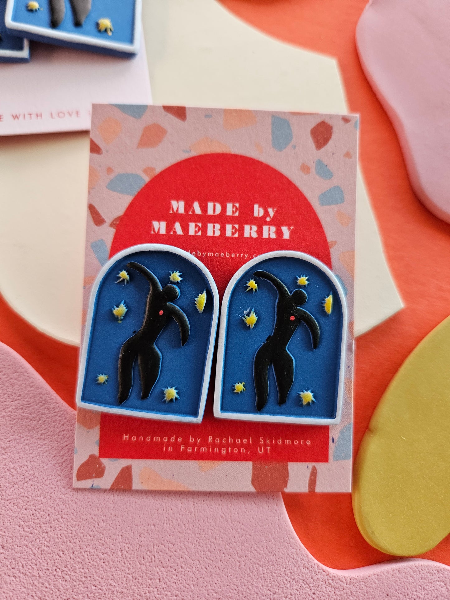 Fall of Icarus Matisse Inspired Polymer Clay Earrings