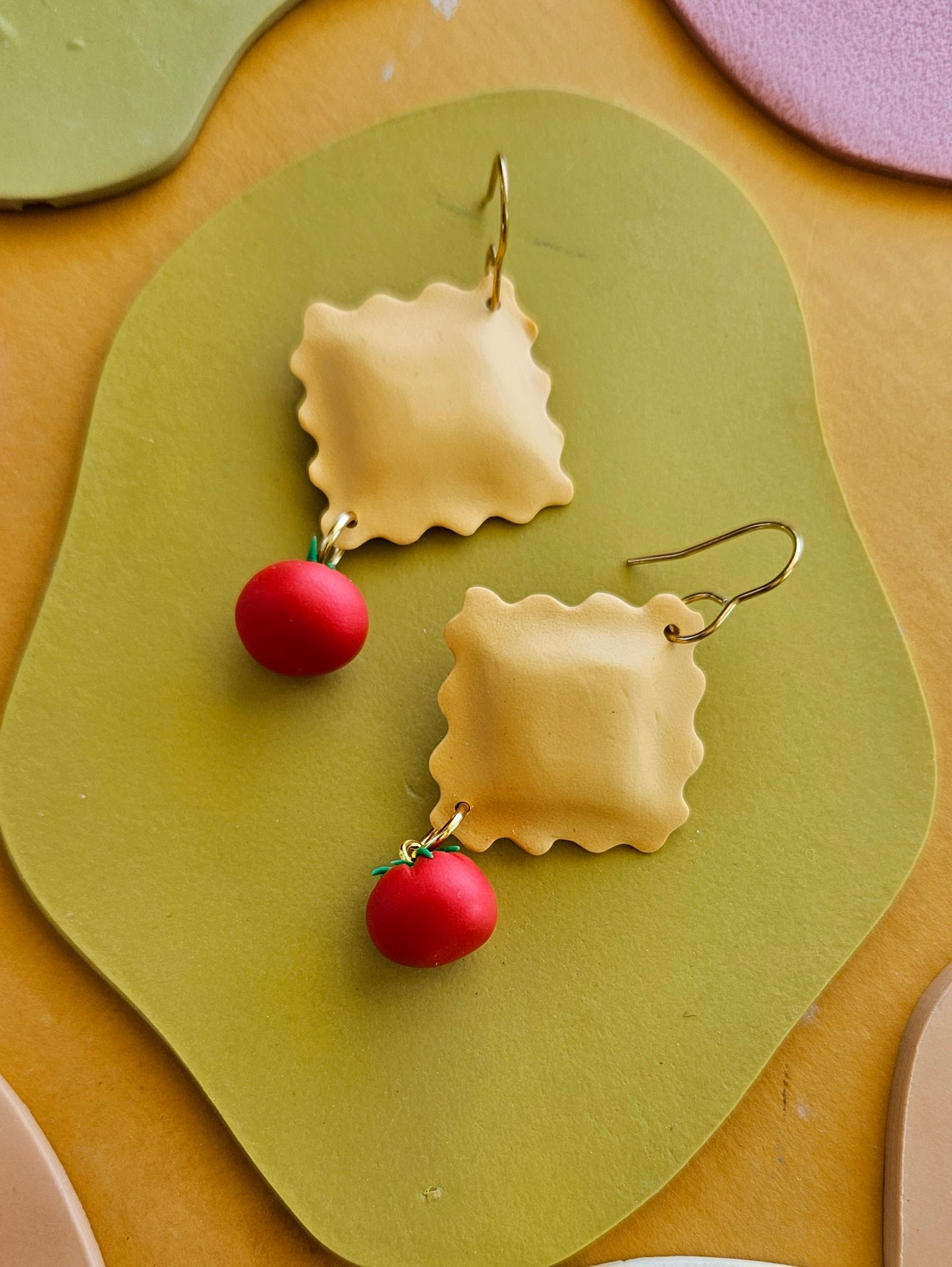 "I Love Ravioli" Polymer Clay Pasta Charm Earrings Handmade with Love