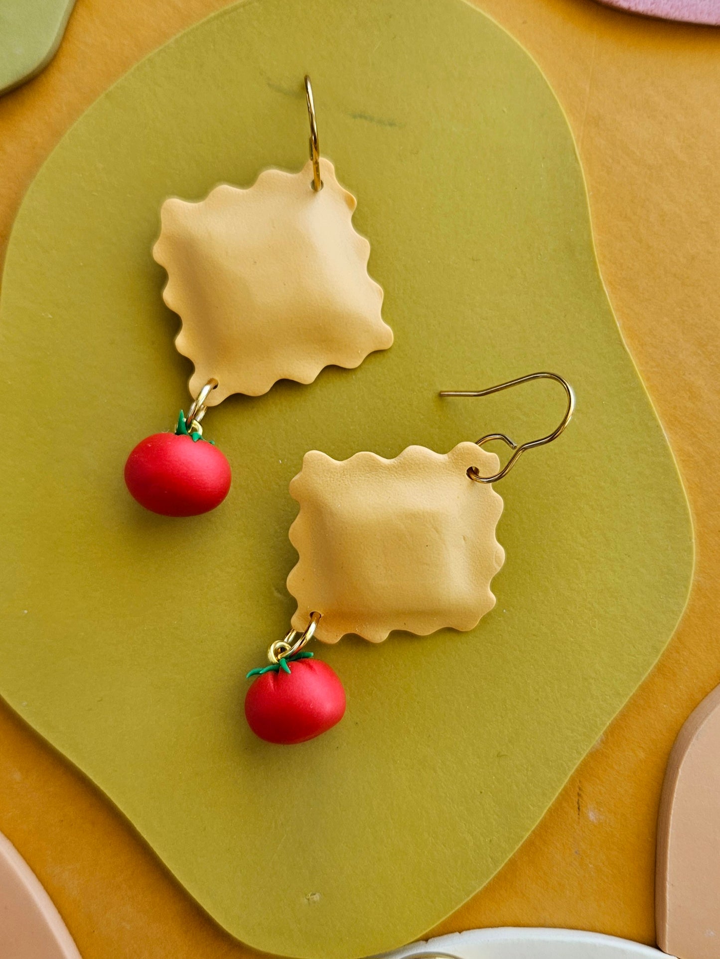 "I Love Ravioli" Polymer Clay Pasta Charm Earrings Handmade with Love