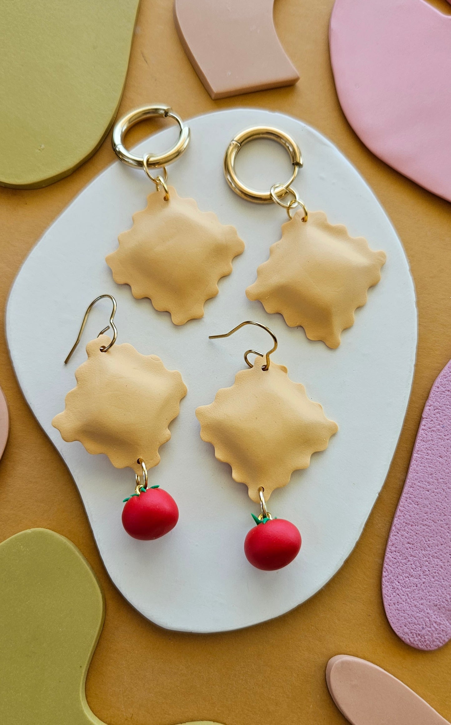 "I Love Ravioli" Polymer Clay Pasta Charm Earrings Handmade with Love
