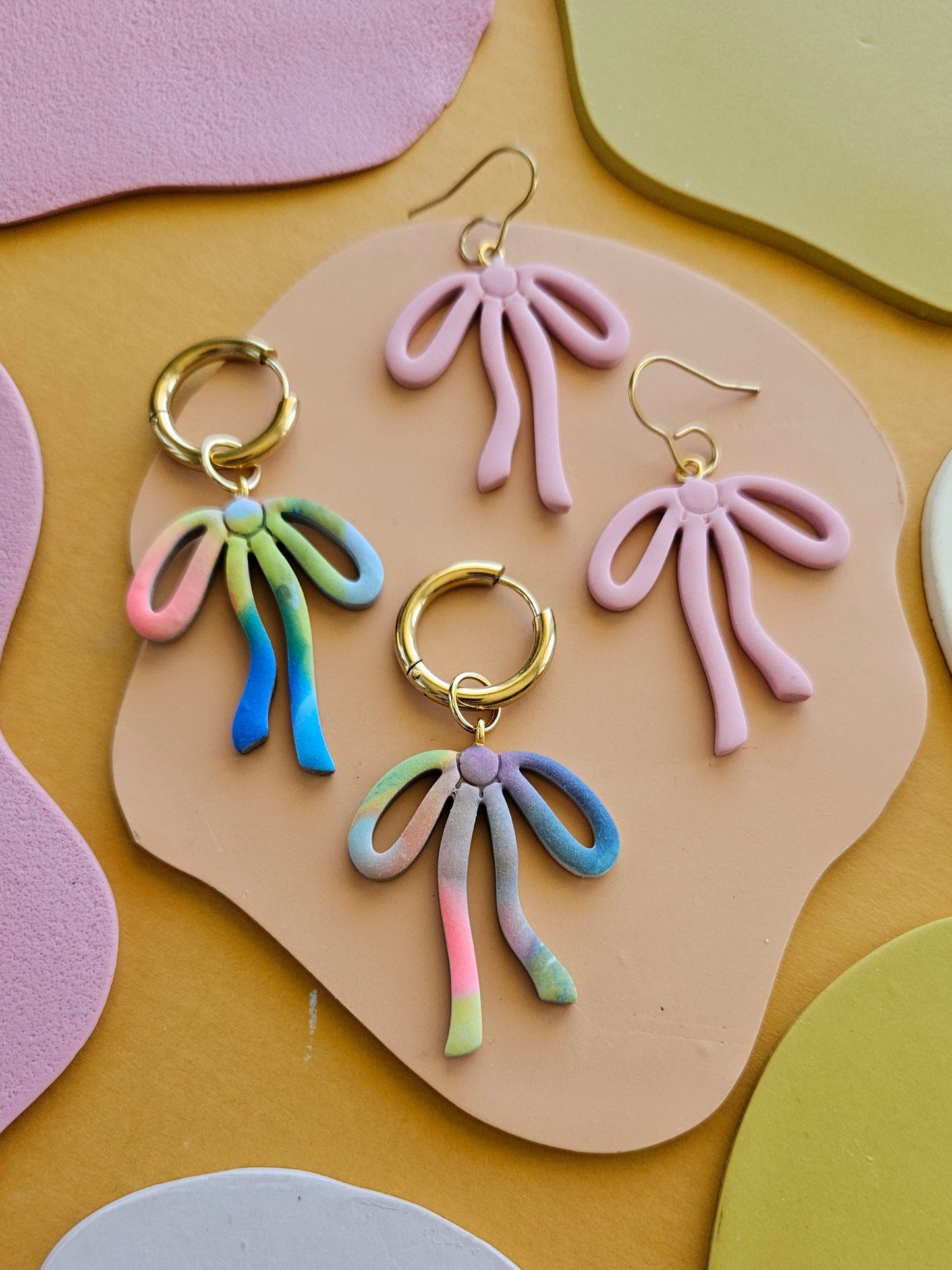 Bow Charm Earrings in Pink or Tie Dye