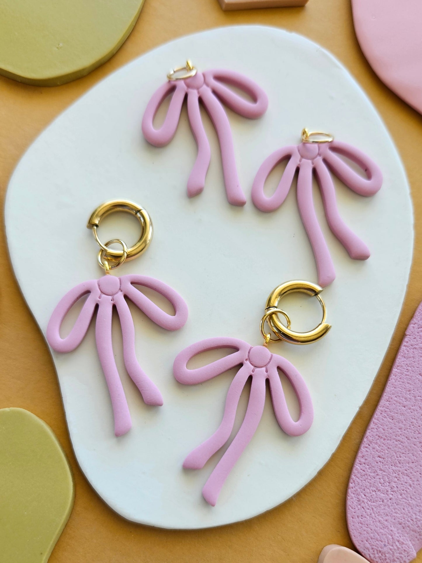 Bow Charm Earrings in Pink or Tie Dye