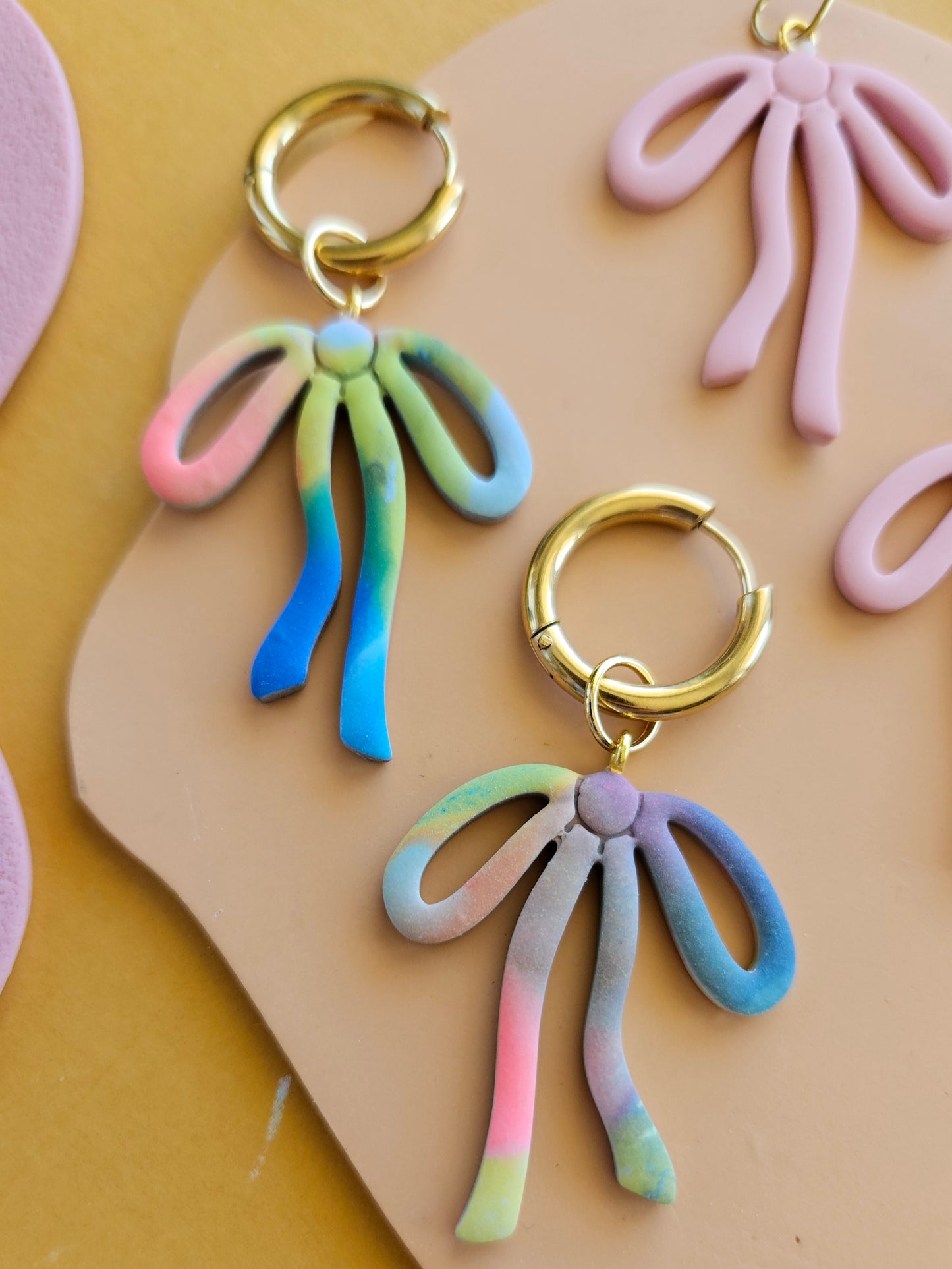 Bow Charm Earrings in Pink or Tie Dye