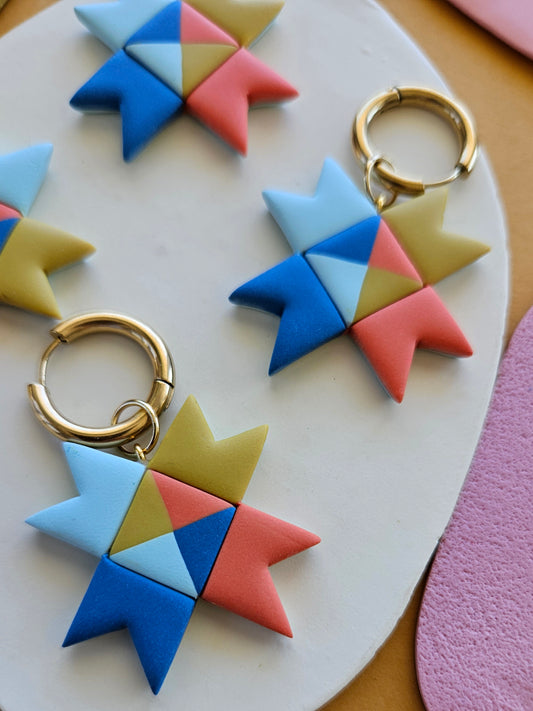 Rainbow Quilted Star Earrings Polymer Clay Statement Earrings