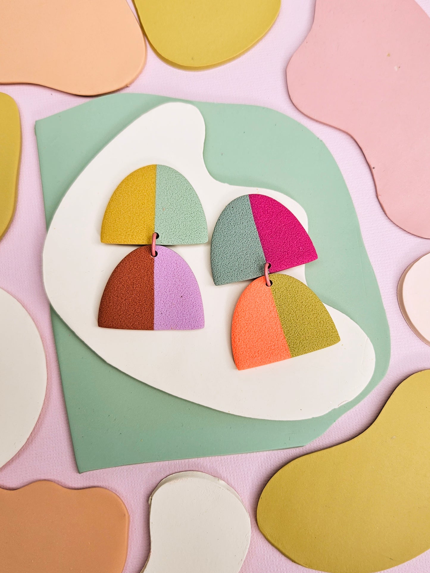 LMT ED "The Dua" Color Block Large Polymer Clay Statement Earrings