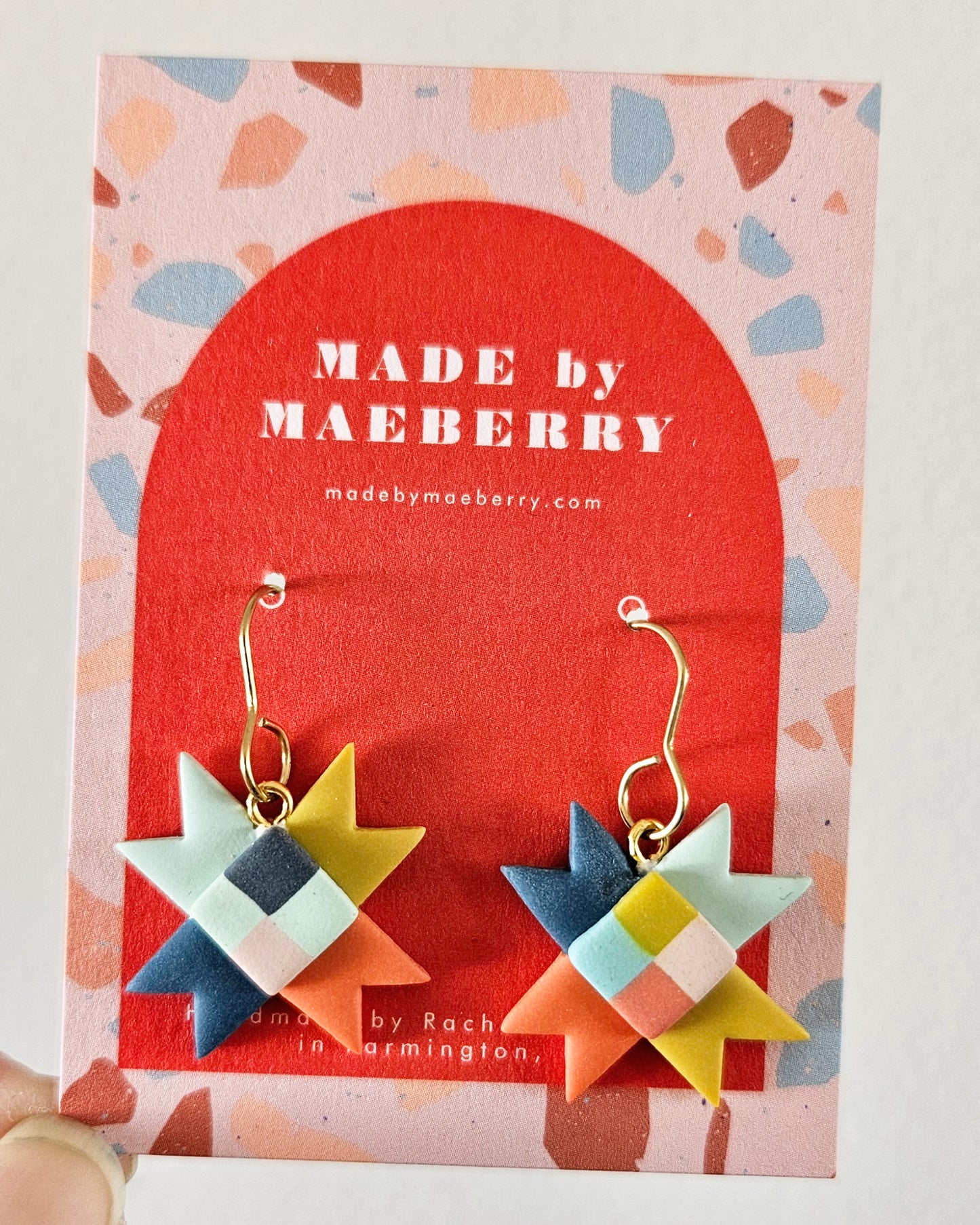 Rainbow Quilted Star Earrings Polymer Clay Statement Earrings