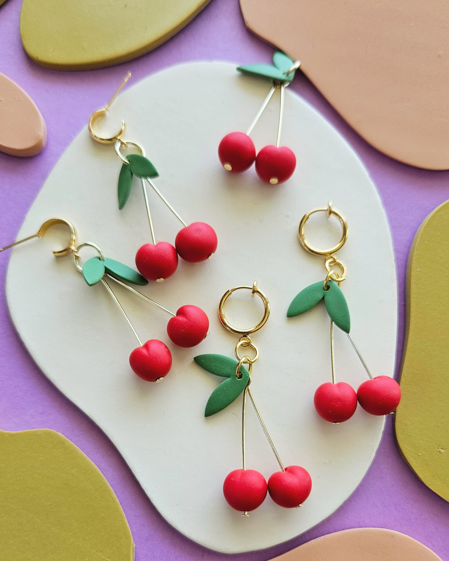 Cherry Charm Earrings Handmade Polymer Clay Charms