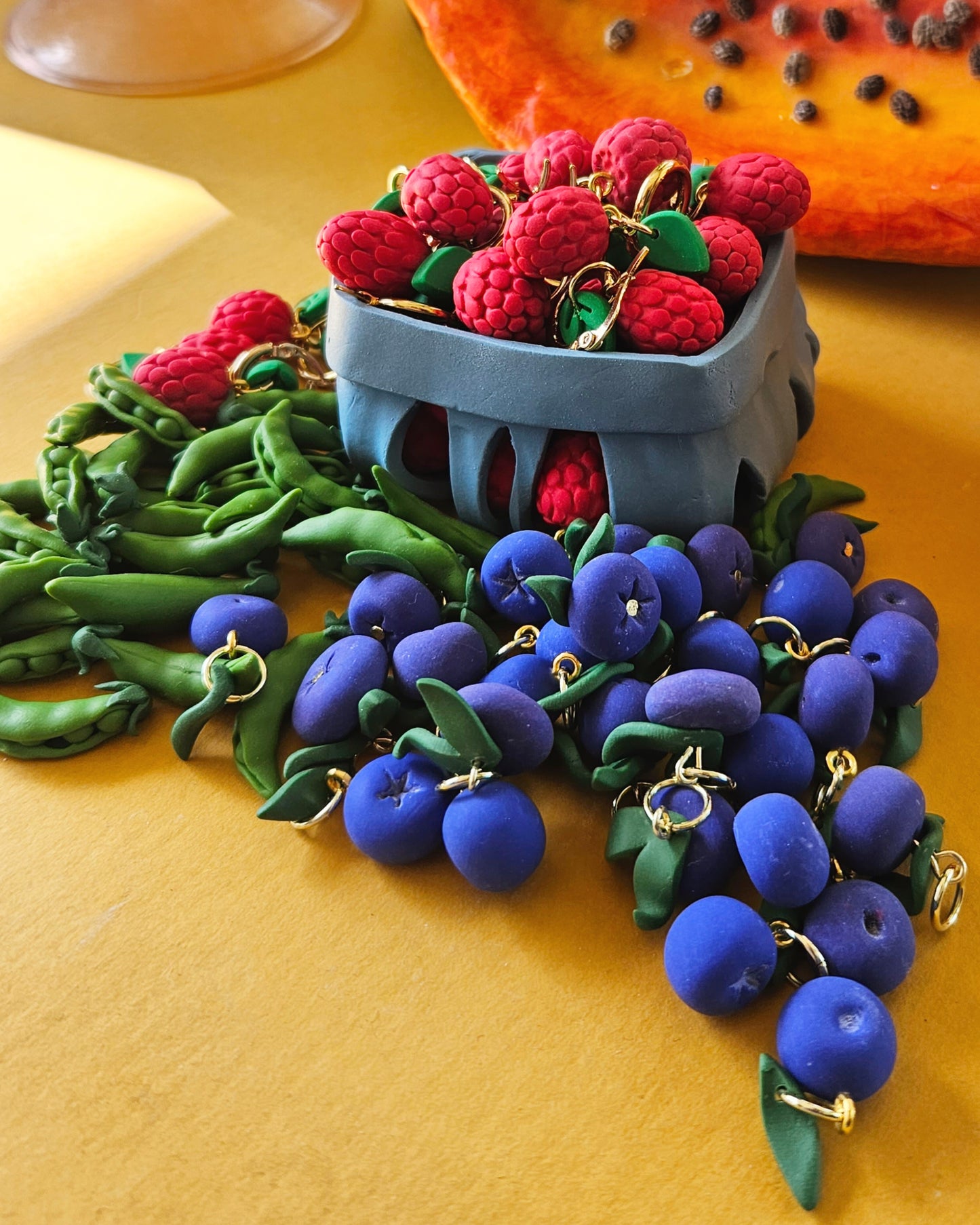 Blueberry Charm Earrings Handmade Polymer Clay Blueberry Charms