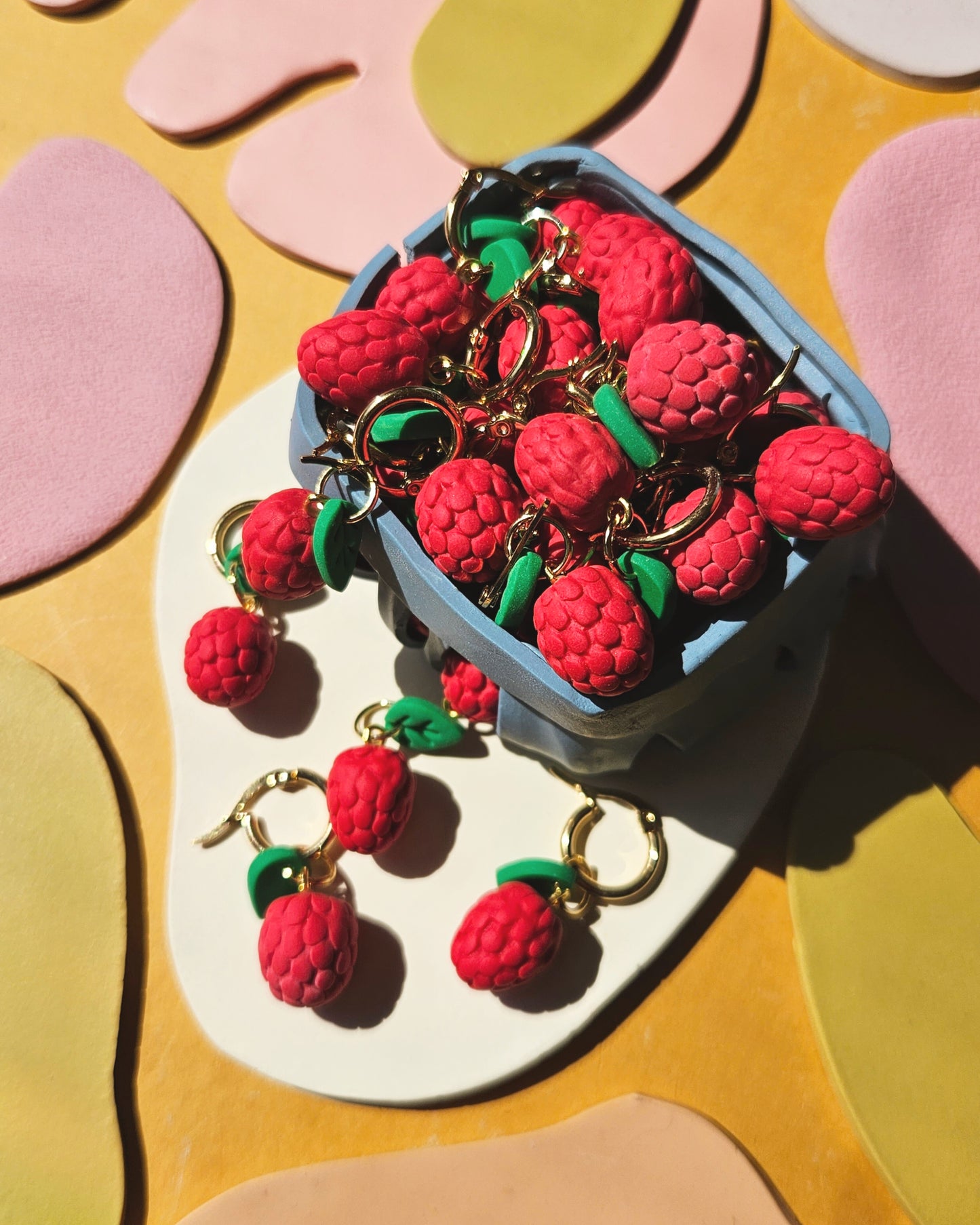 Raspberry Charm Earrings Handmade Polymer Clay Charms