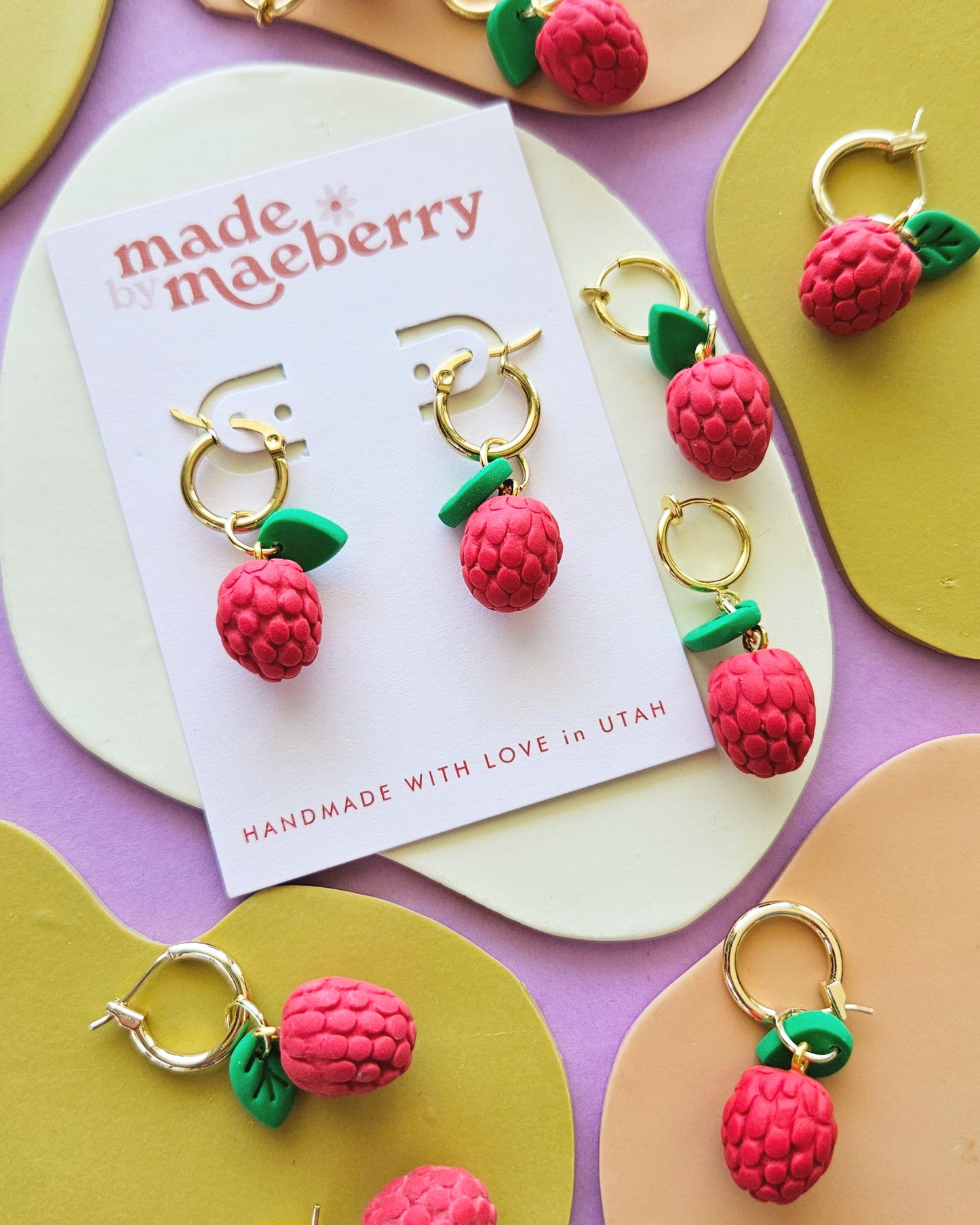Raspberry Charm Earrings Handmade Polymer Clay Charms