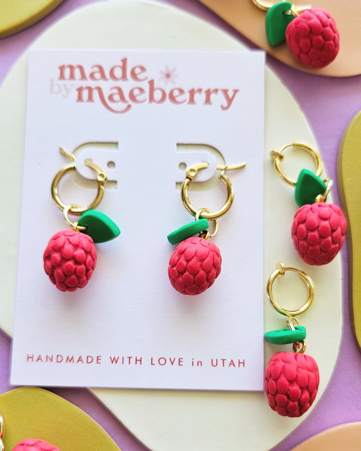 Raspberry Charm Earrings Handmade Polymer Clay Charms
