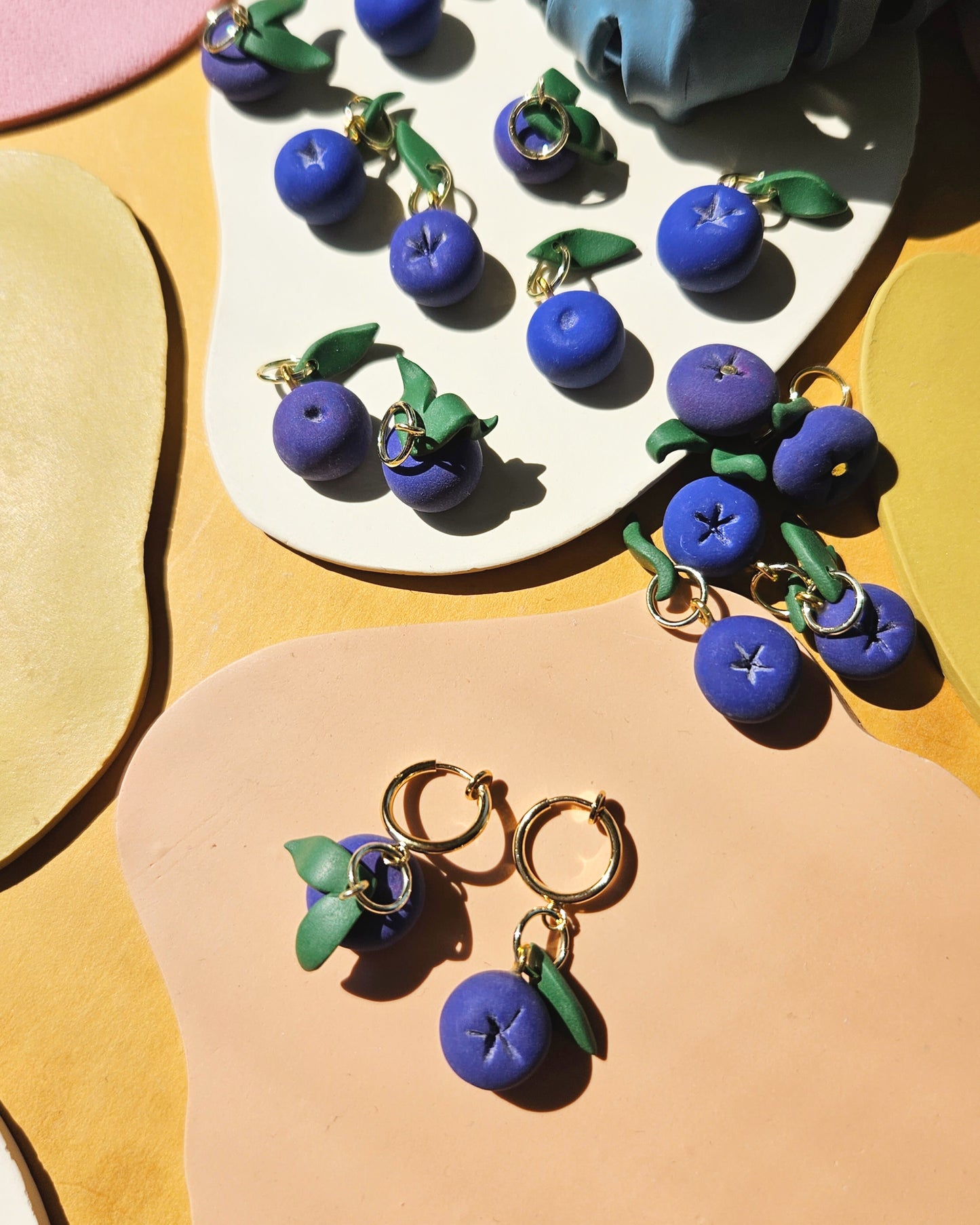 Blueberry Charm Earrings Handmade Polymer Clay Blueberry Charms