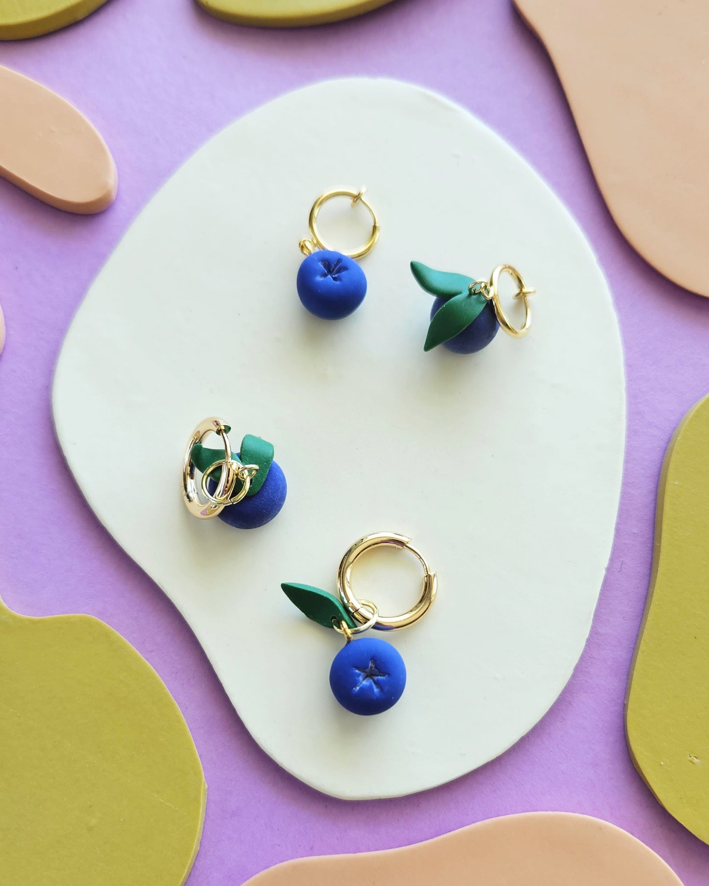 Blueberry Charm Earrings Handmade Polymer Clay Blueberry Charms