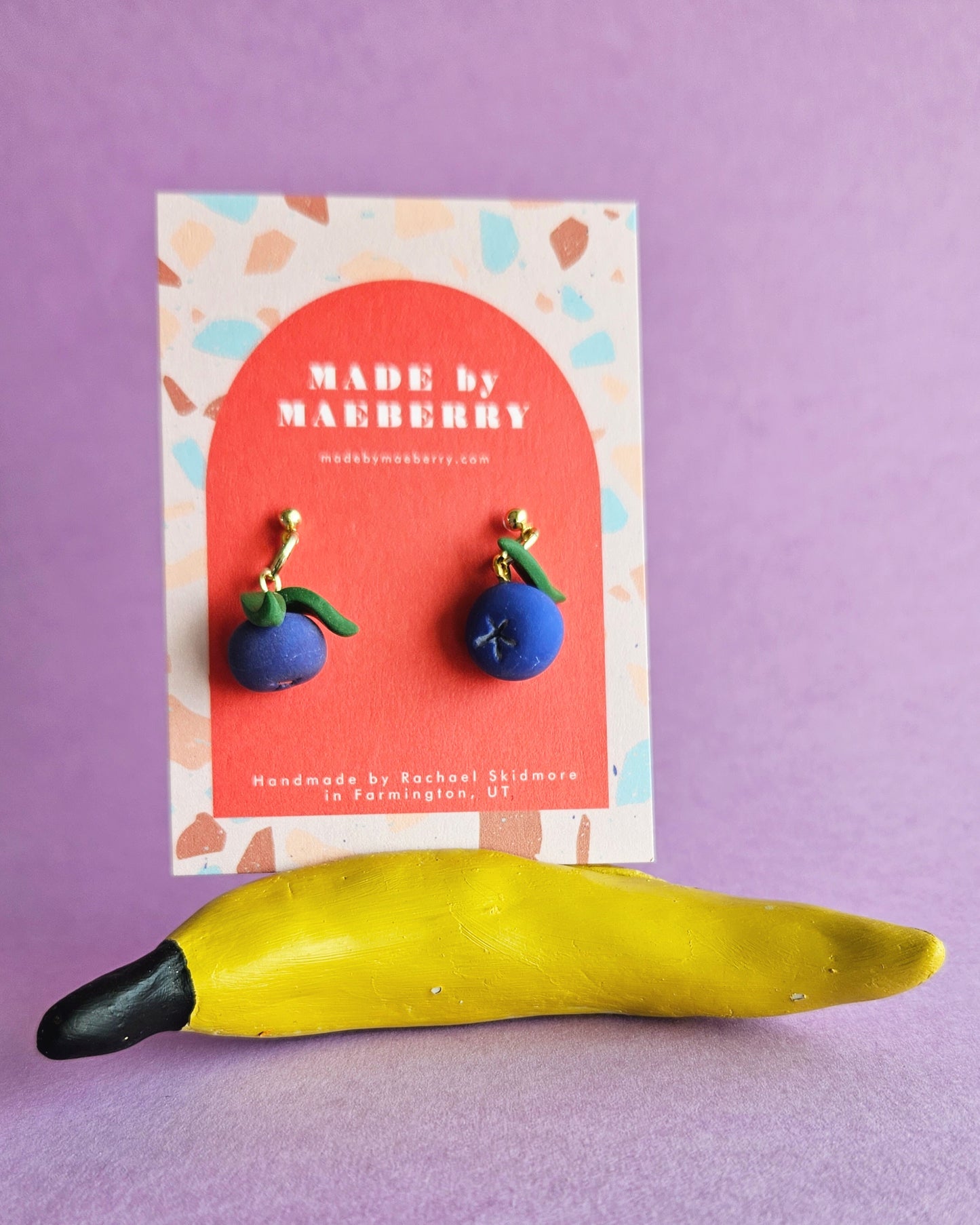 Blueberry Charm Earrings Handmade Polymer Clay Blueberry Charms