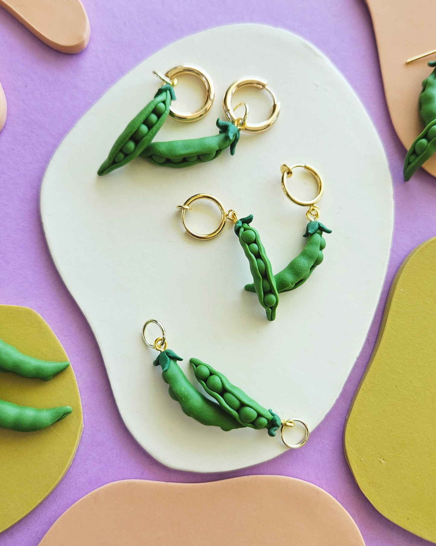 Peas in a Pod Charm Earrings Polymer Clay Pea Charms