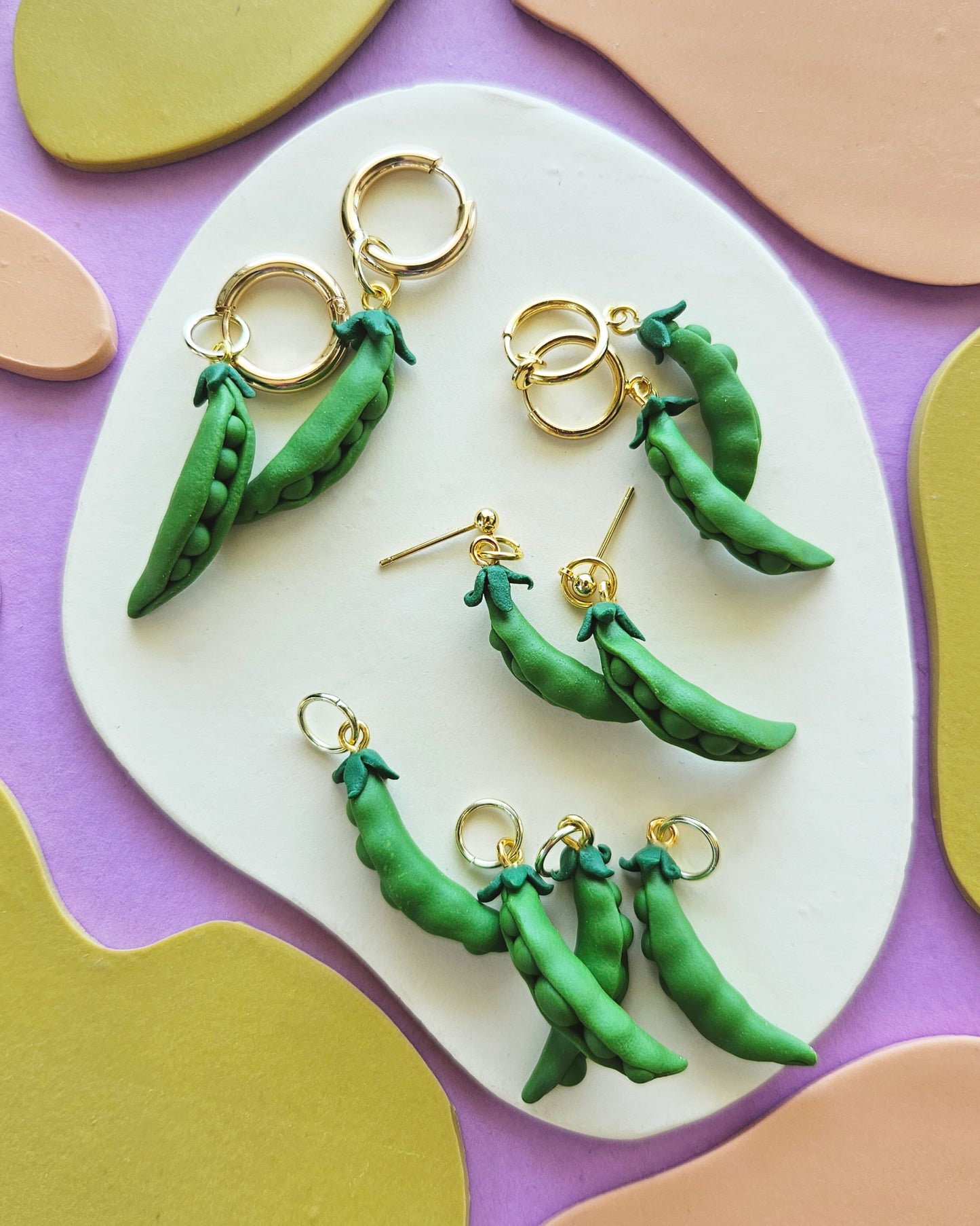 Peas in a Pod Charm Earrings Polymer Clay Pea Charms