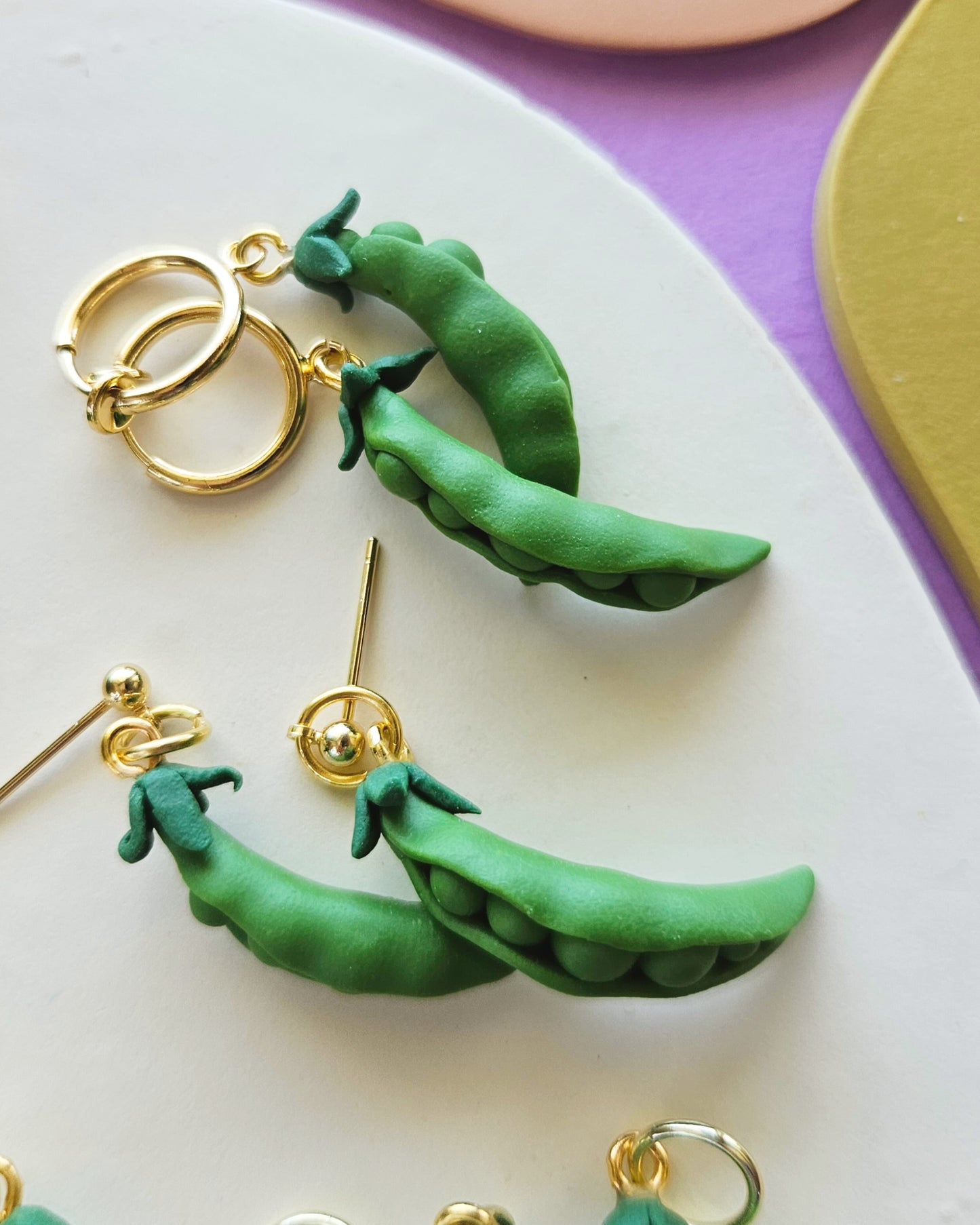 Peas in a Pod Charm Earrings Polymer Clay Pea Charms