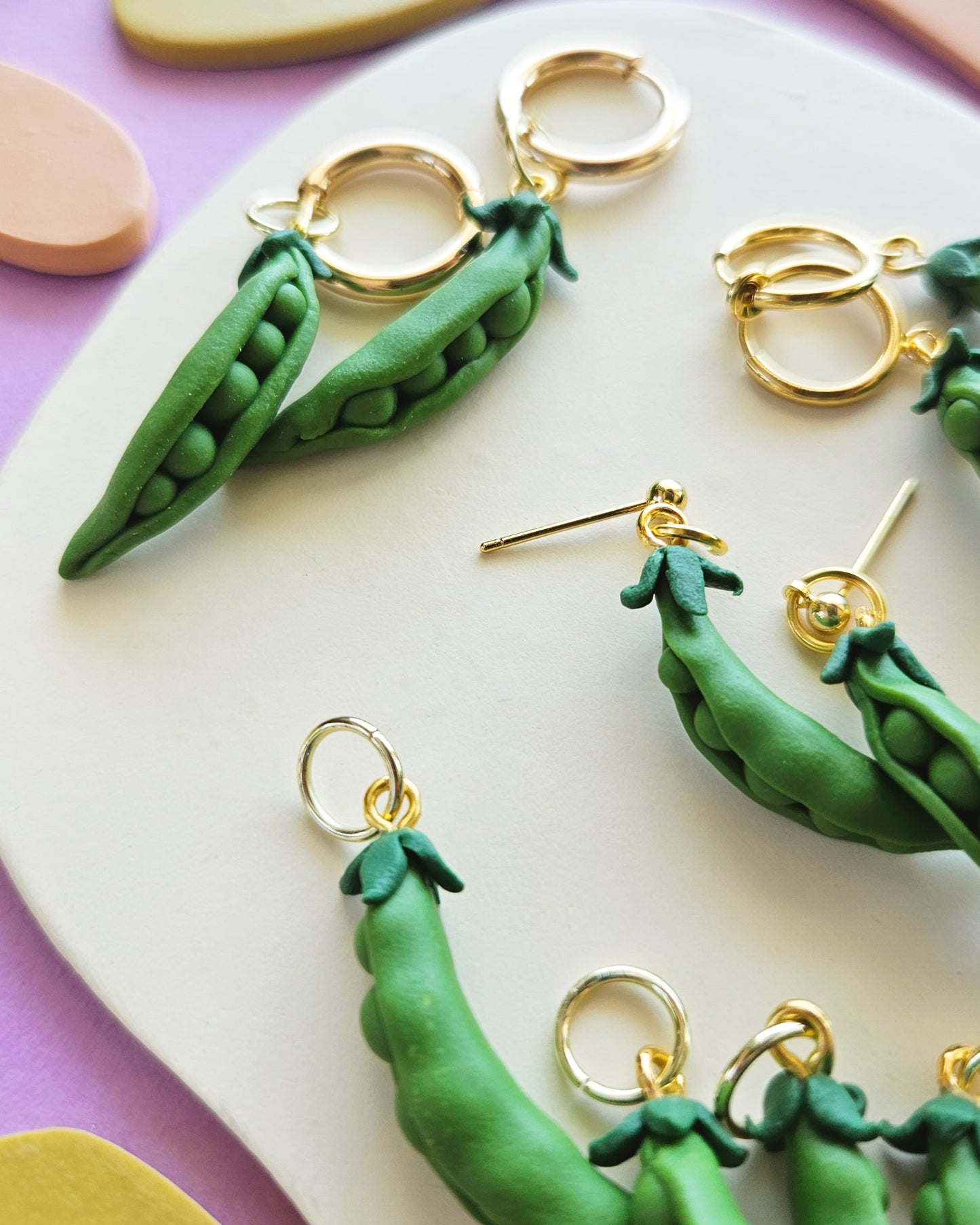 Peas in a Pod Charm Earrings Polymer Clay Pea Charms