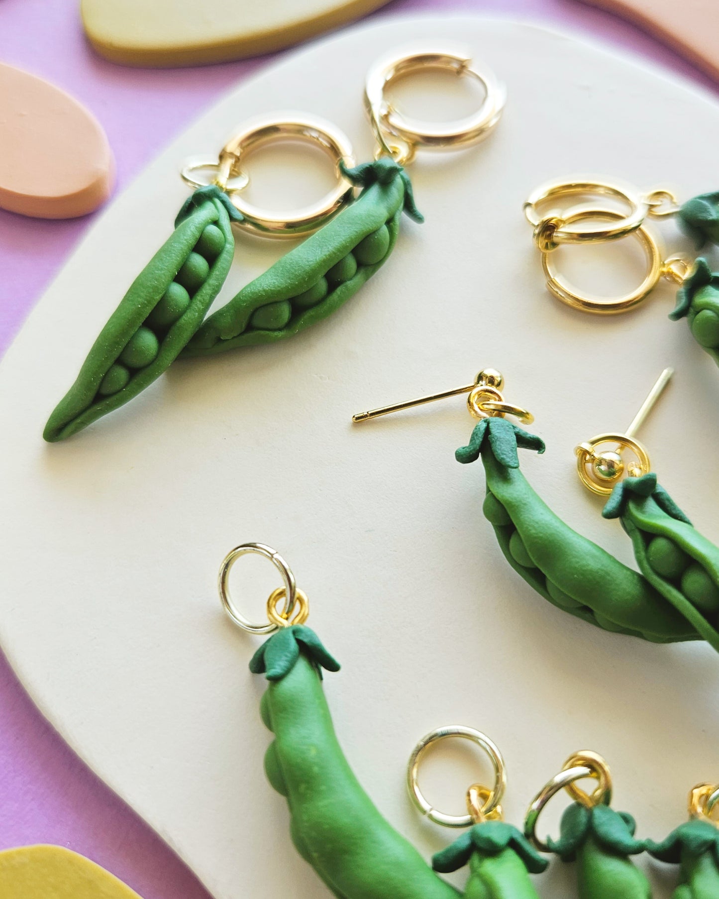 Peas in a Pod Charm Earrings Polymer Clay Pea Charms