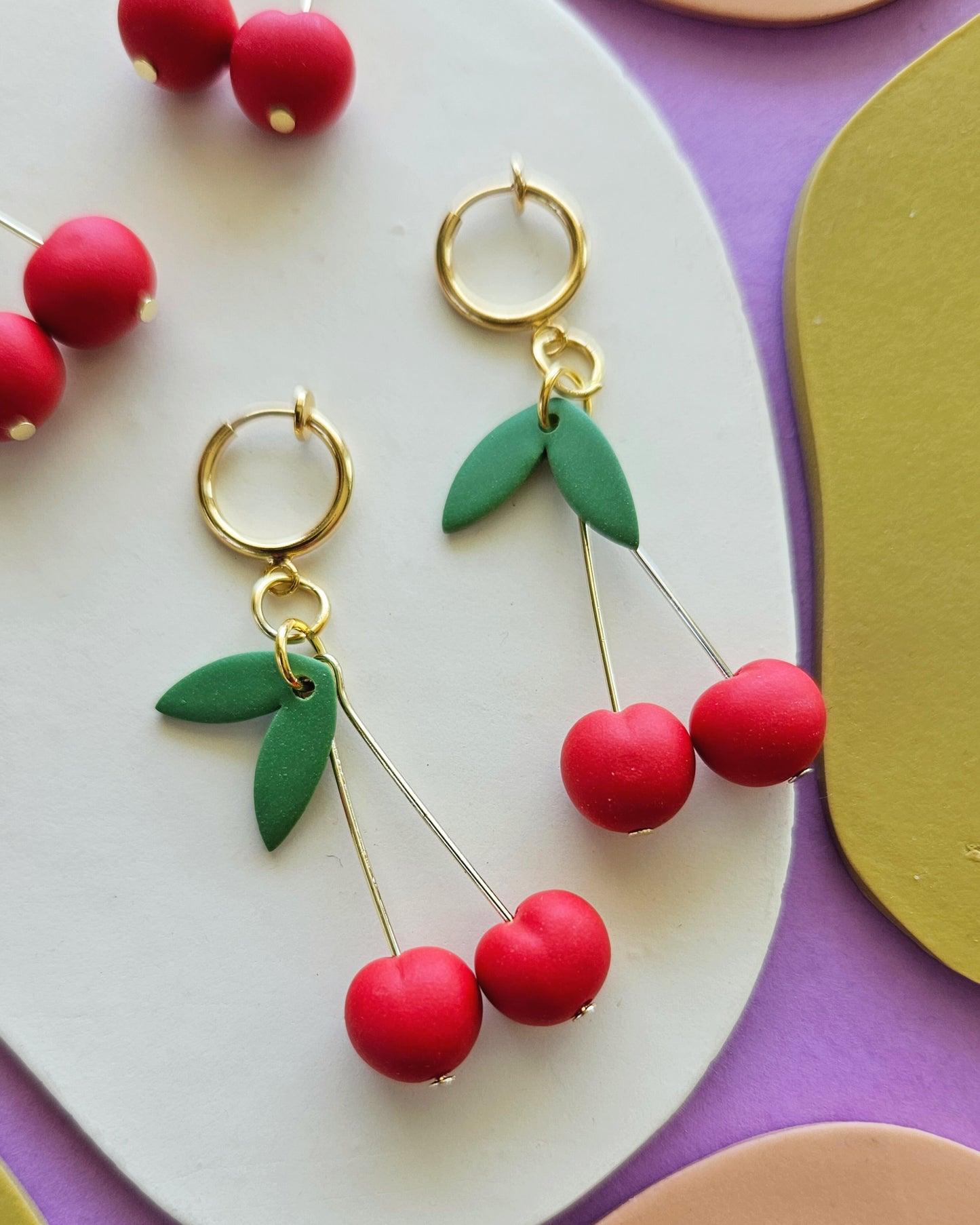 Cherry Charm Earrings Handmade Polymer Clay Charms