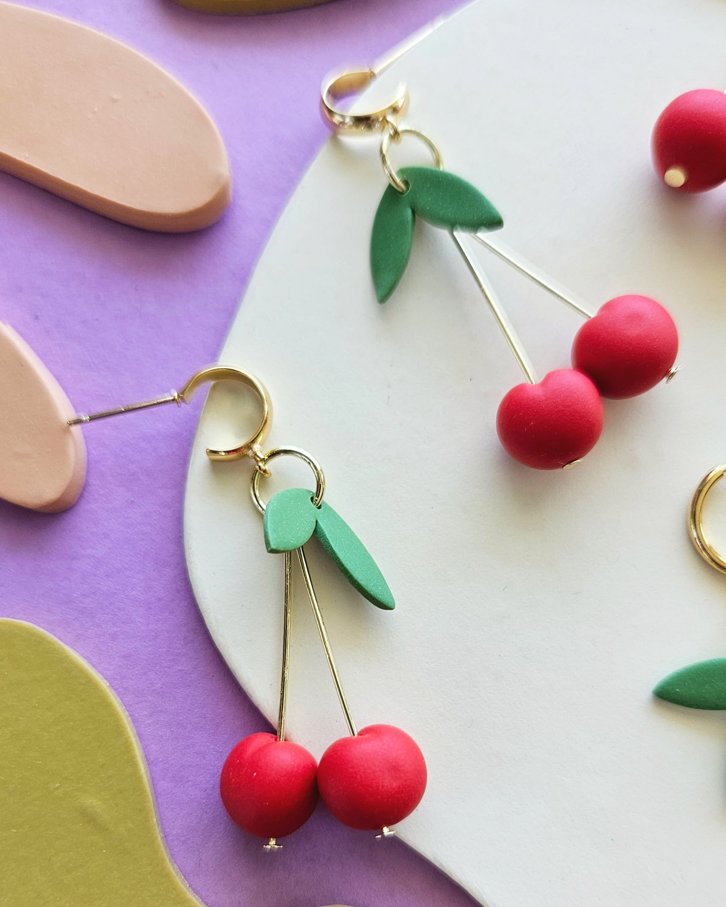 Cherry Charm Earrings Handmade Polymer Clay Charms