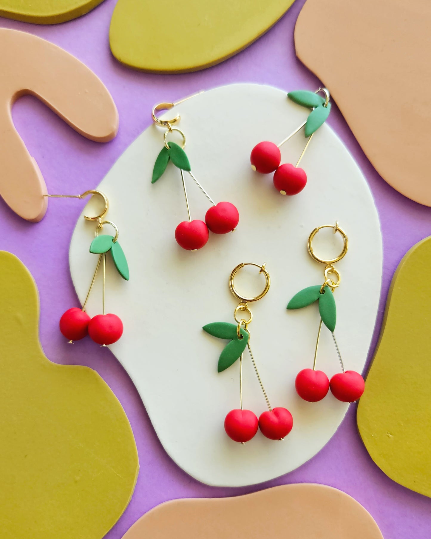 Cherry Charm Earrings Handmade Polymer Clay Charms