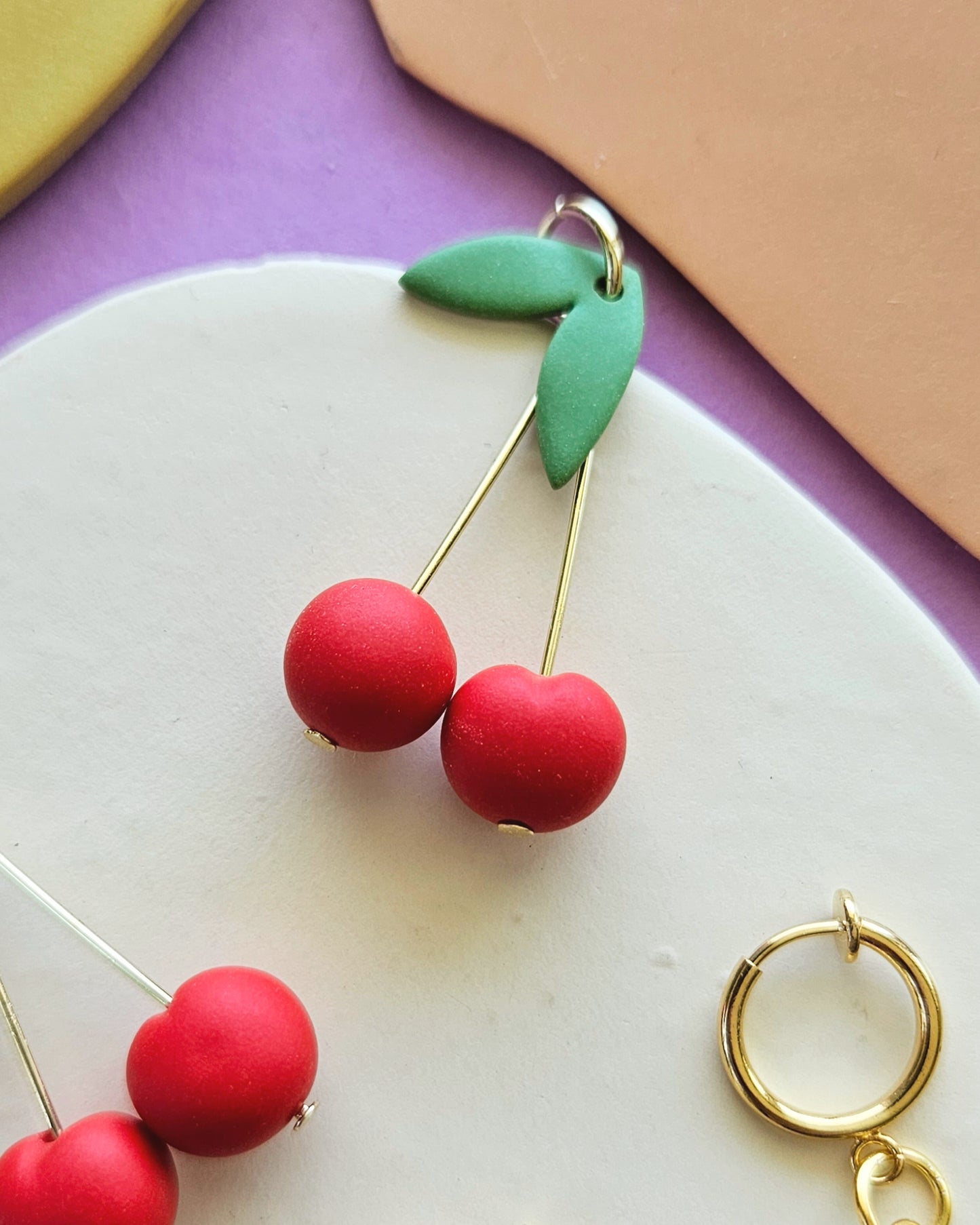 Cherry Charm Earrings Handmade Polymer Clay Charms