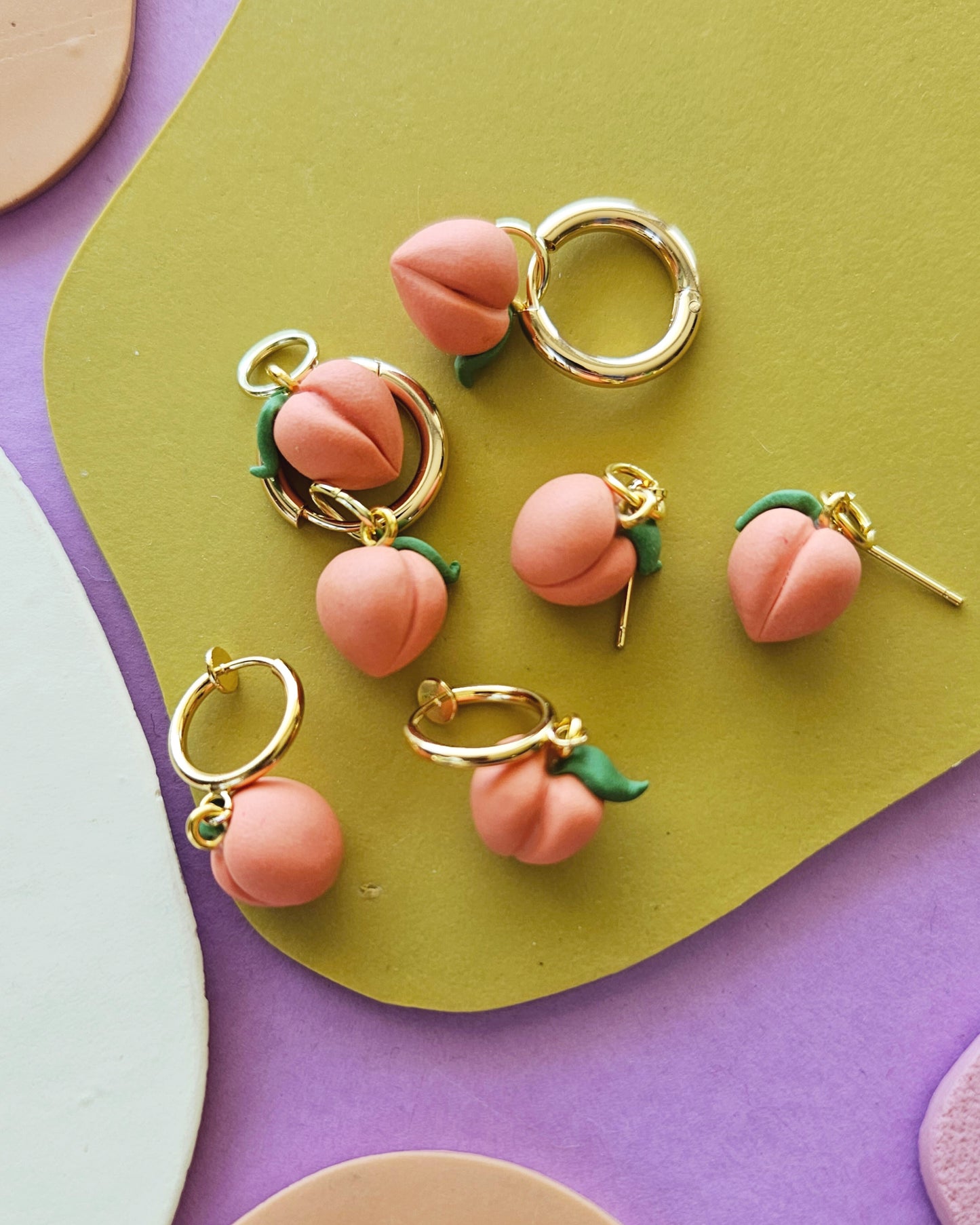 Peach Charm Earrings Handmade Polymer Clay Charms