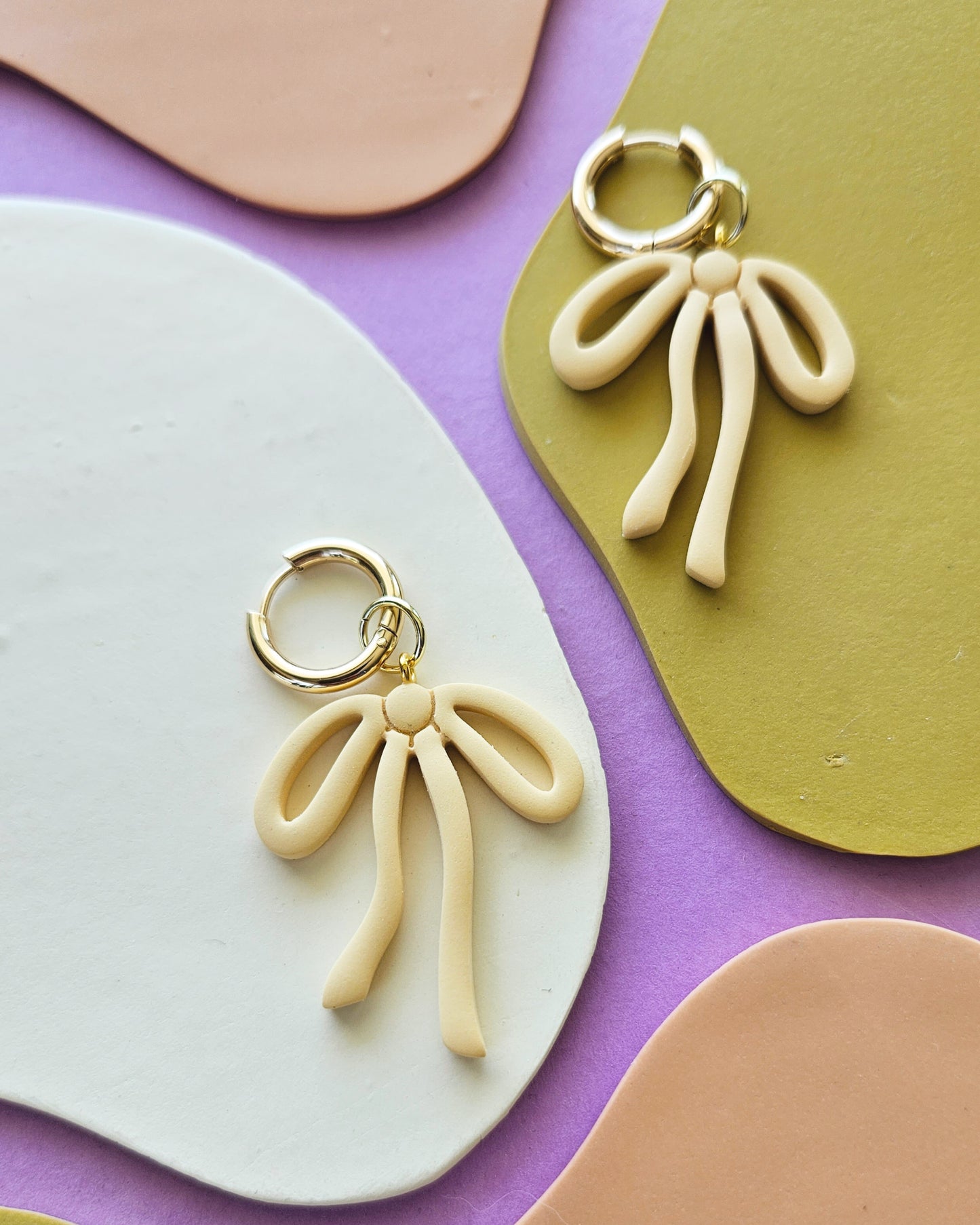 Butter Yellow Bow Charm Earrings Handmade Polymer Clay Charms