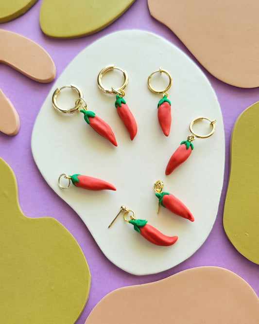 Red Pepper Charm Earrings Handmade Polymer Clay Pepper Charms