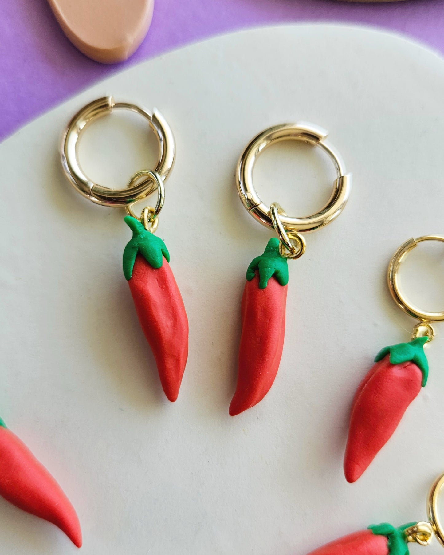 Red Pepper Charm Earrings Handmade Polymer Clay Pepper Charms