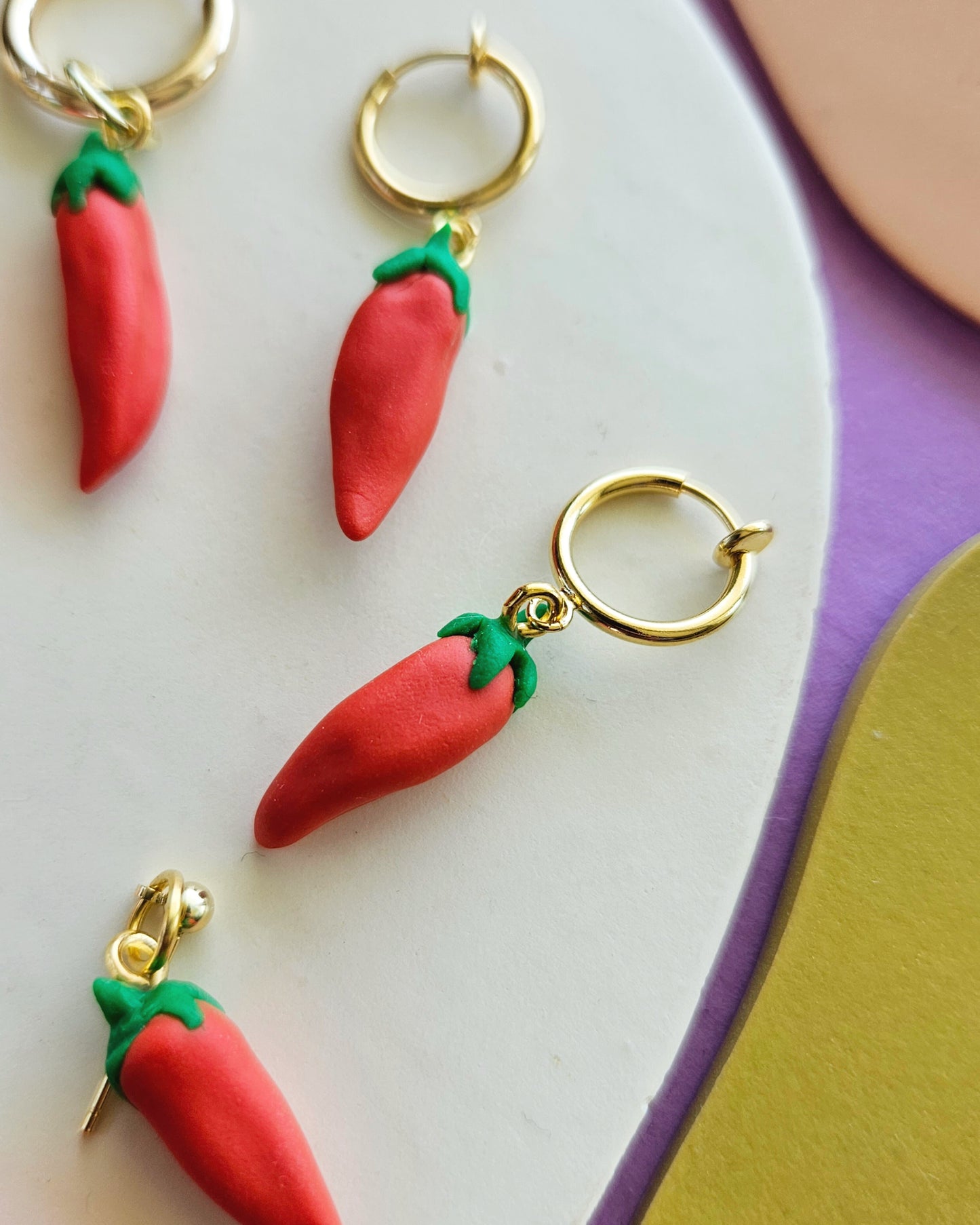 Red Pepper Charm Earrings Handmade Polymer Clay Pepper Charms