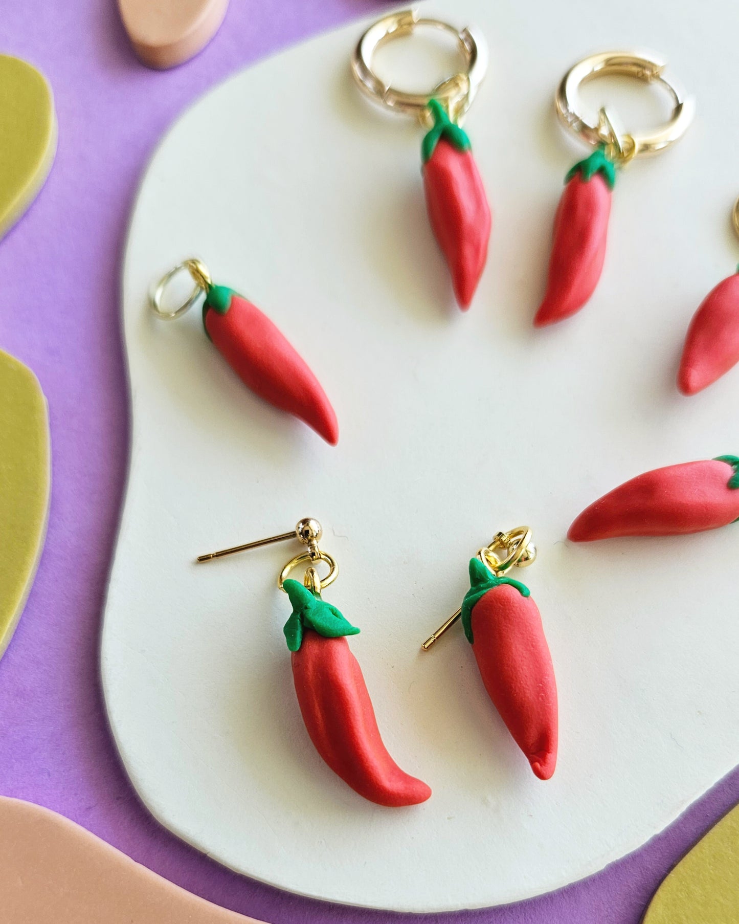 Red Pepper Charm Earrings Handmade Polymer Clay Pepper Charms