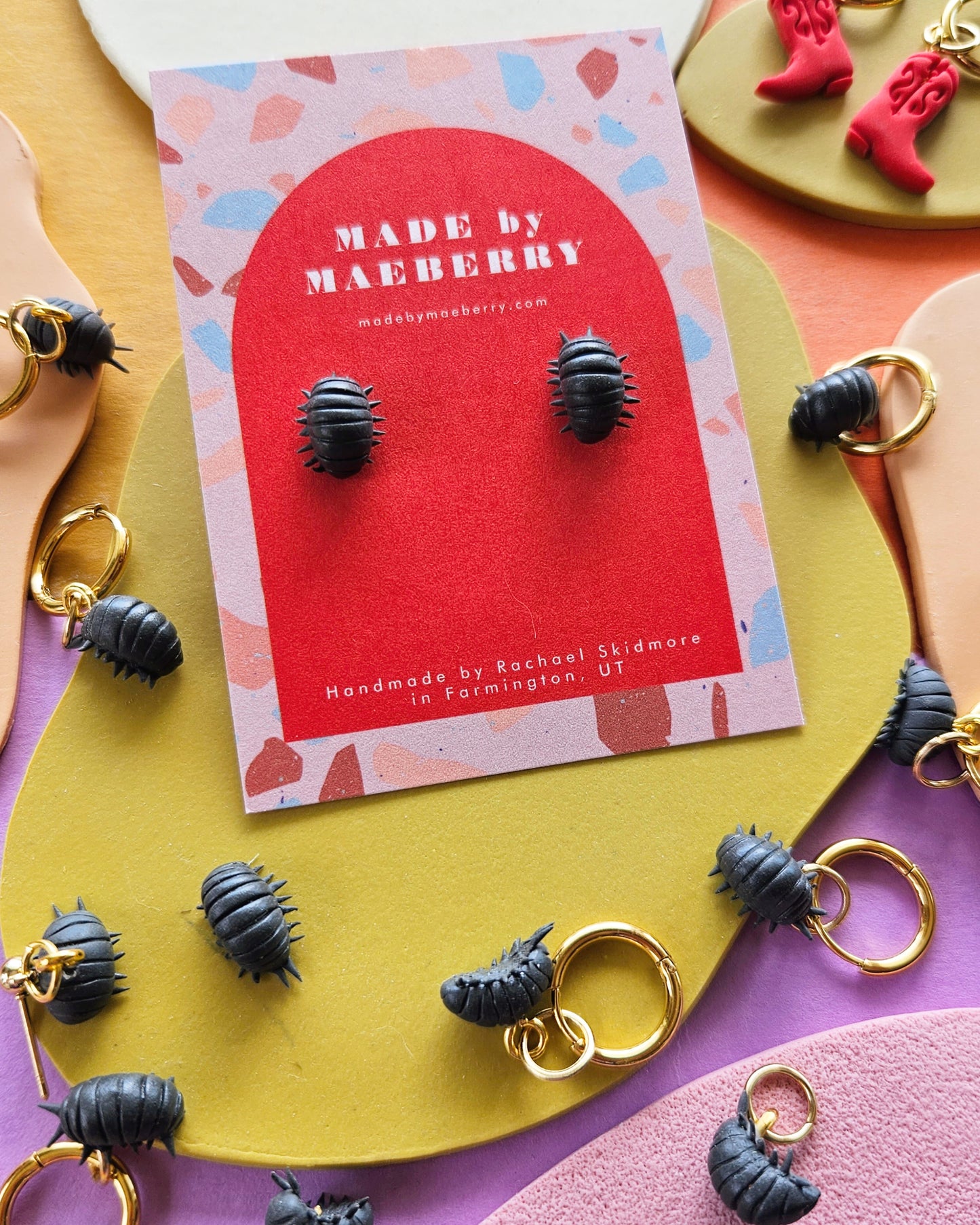 "Betty Bug" Rolly Polly Pill Bug Charm Earrings or Charm Attachment for Charm Necklace