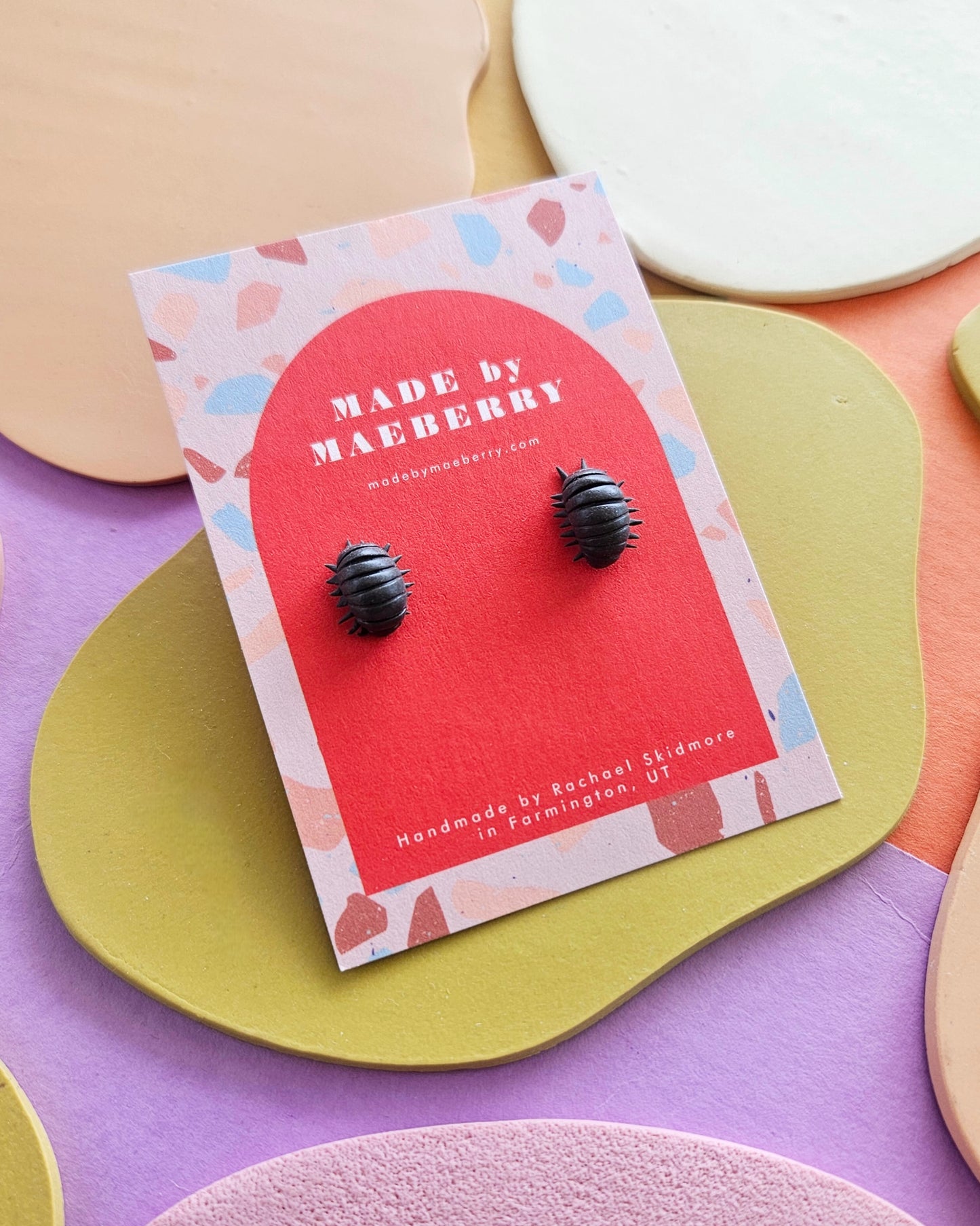 "Betty Bug" Rolly Polly Pill Bug Charm Earrings or Charm Attachment for Charm Necklace