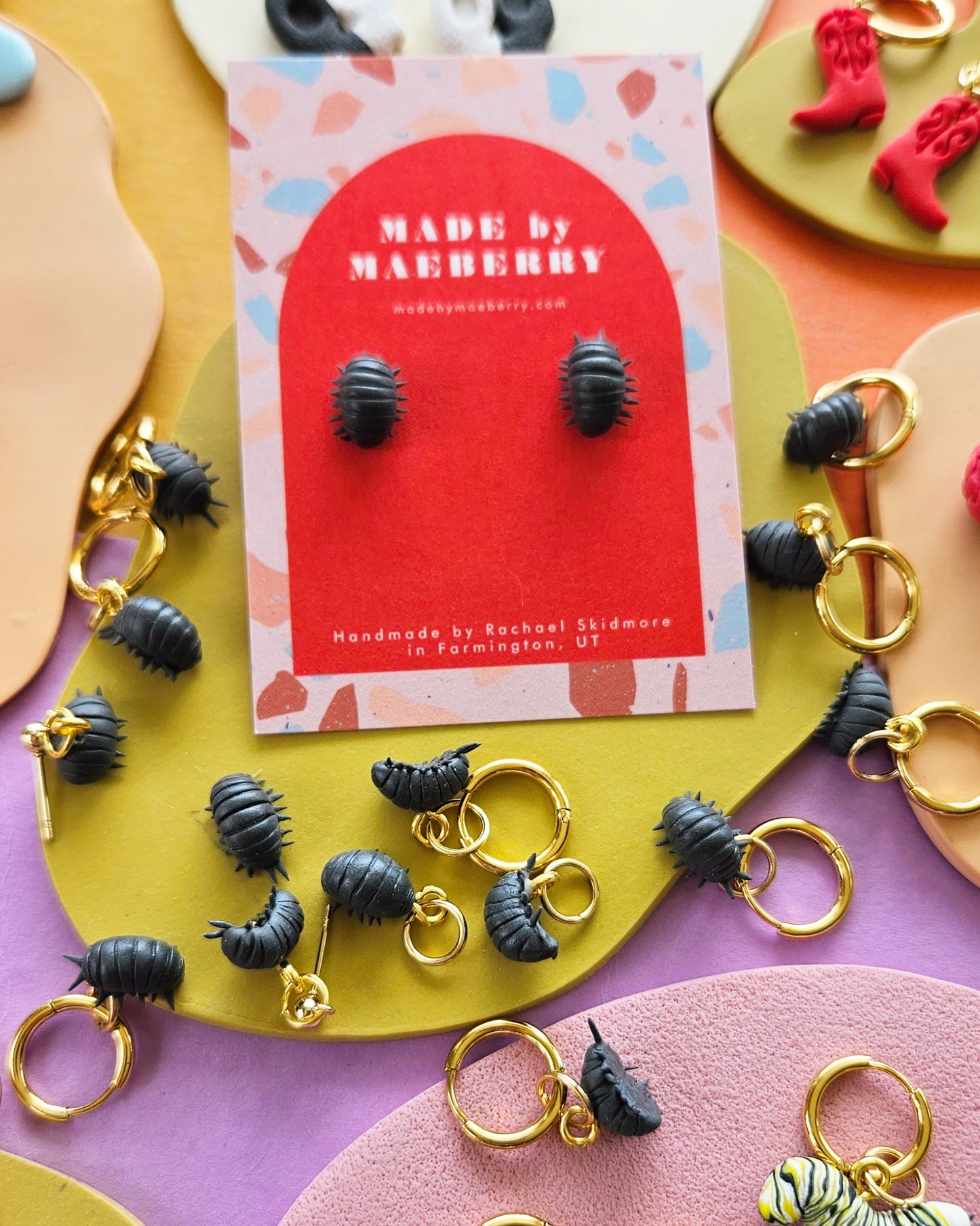 "Betty Bug" Rolly Polly Pill Bug Charm Earrings or Charm Attachment for Charm Necklace