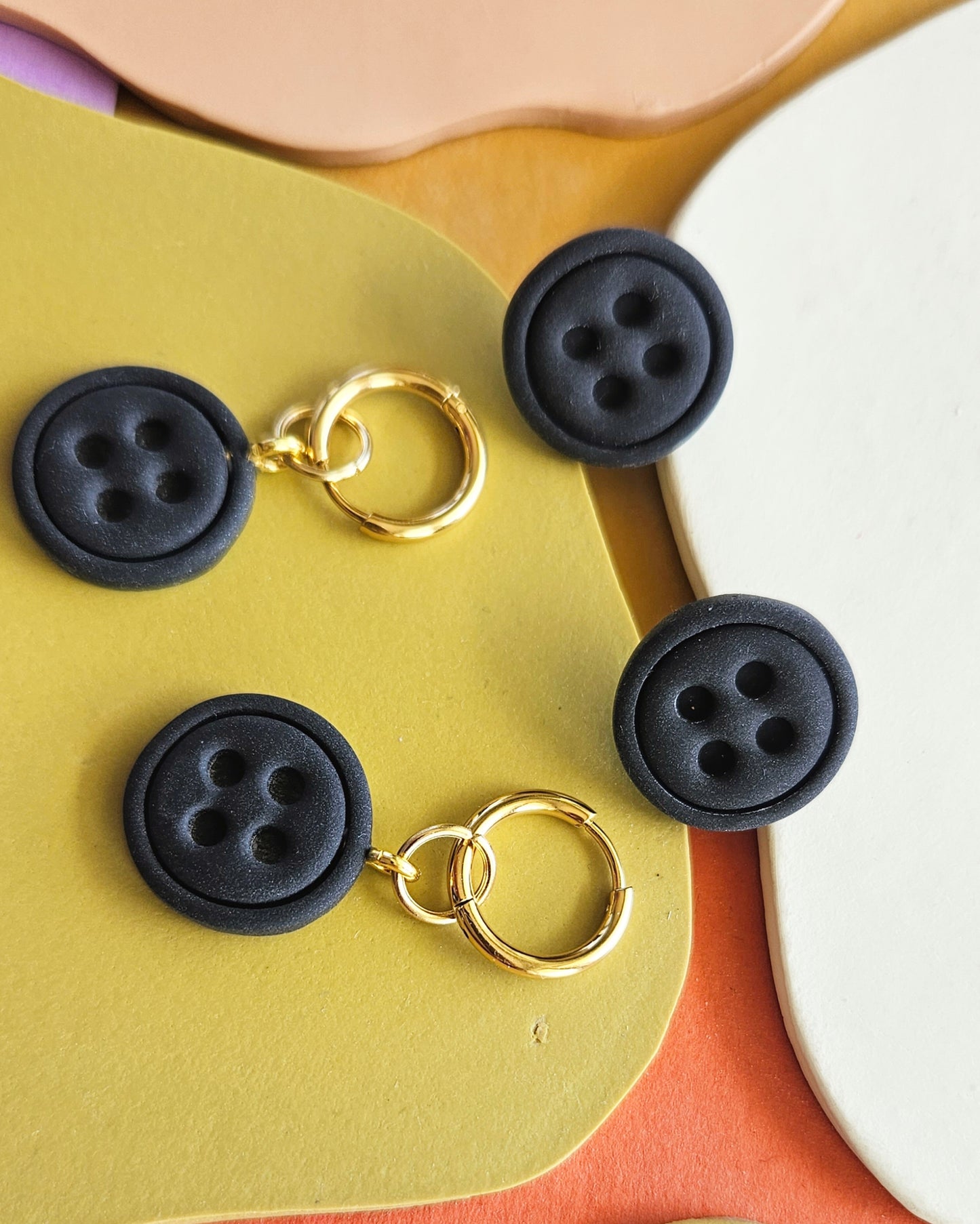 "The Coraline" Black Button Charm Earrings Button Stud Earrings