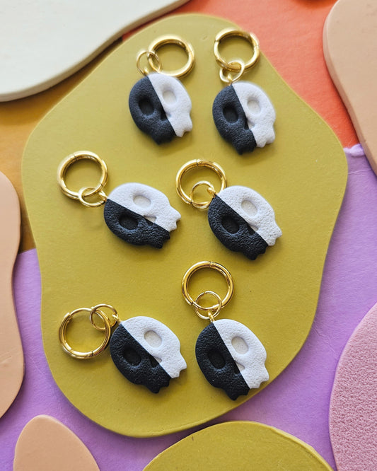 Colorblock Skull Charm Earrings Handmade Polymer Clay Charms